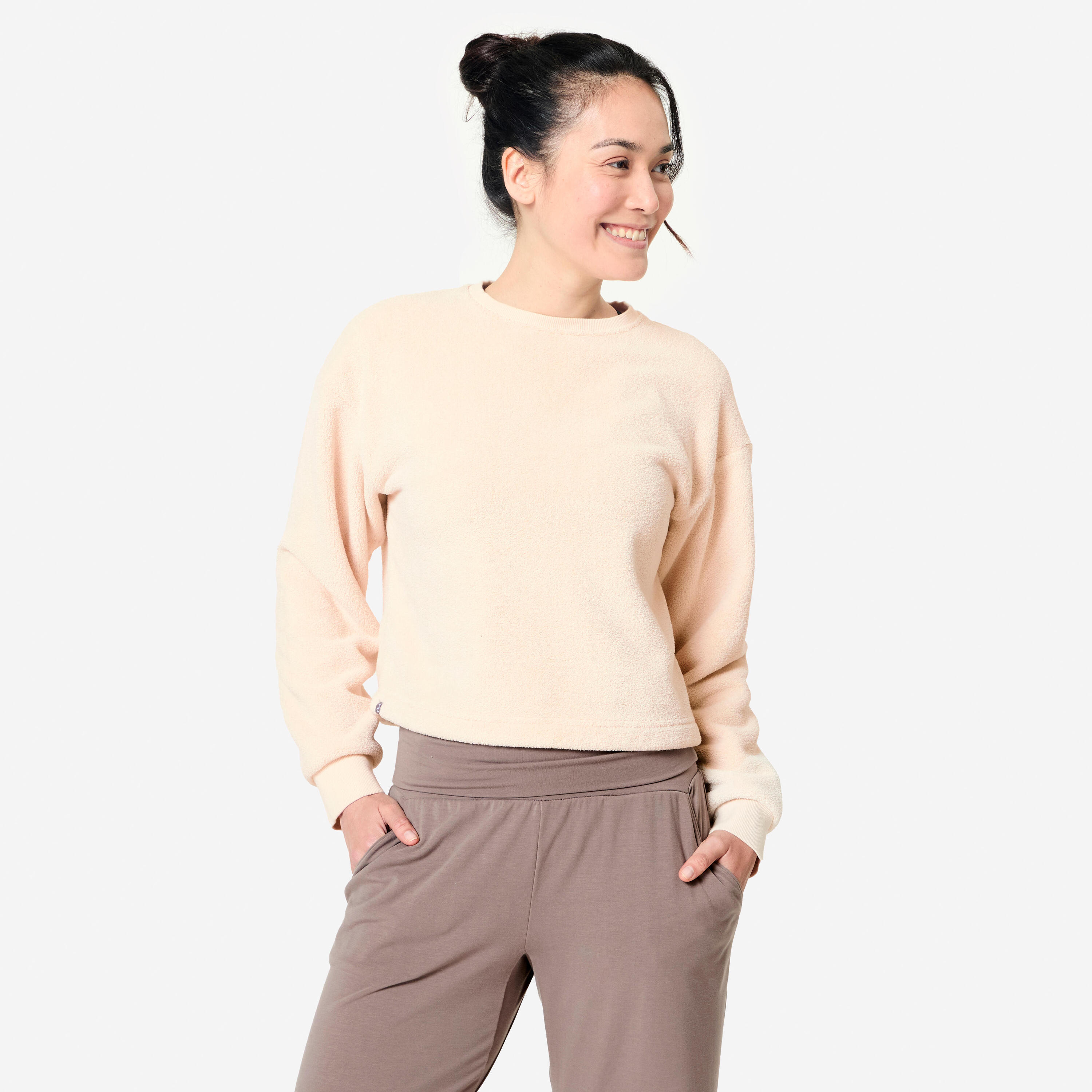 KIMJALY Fleece sweater voor yoga en meditatie Cocoon beige