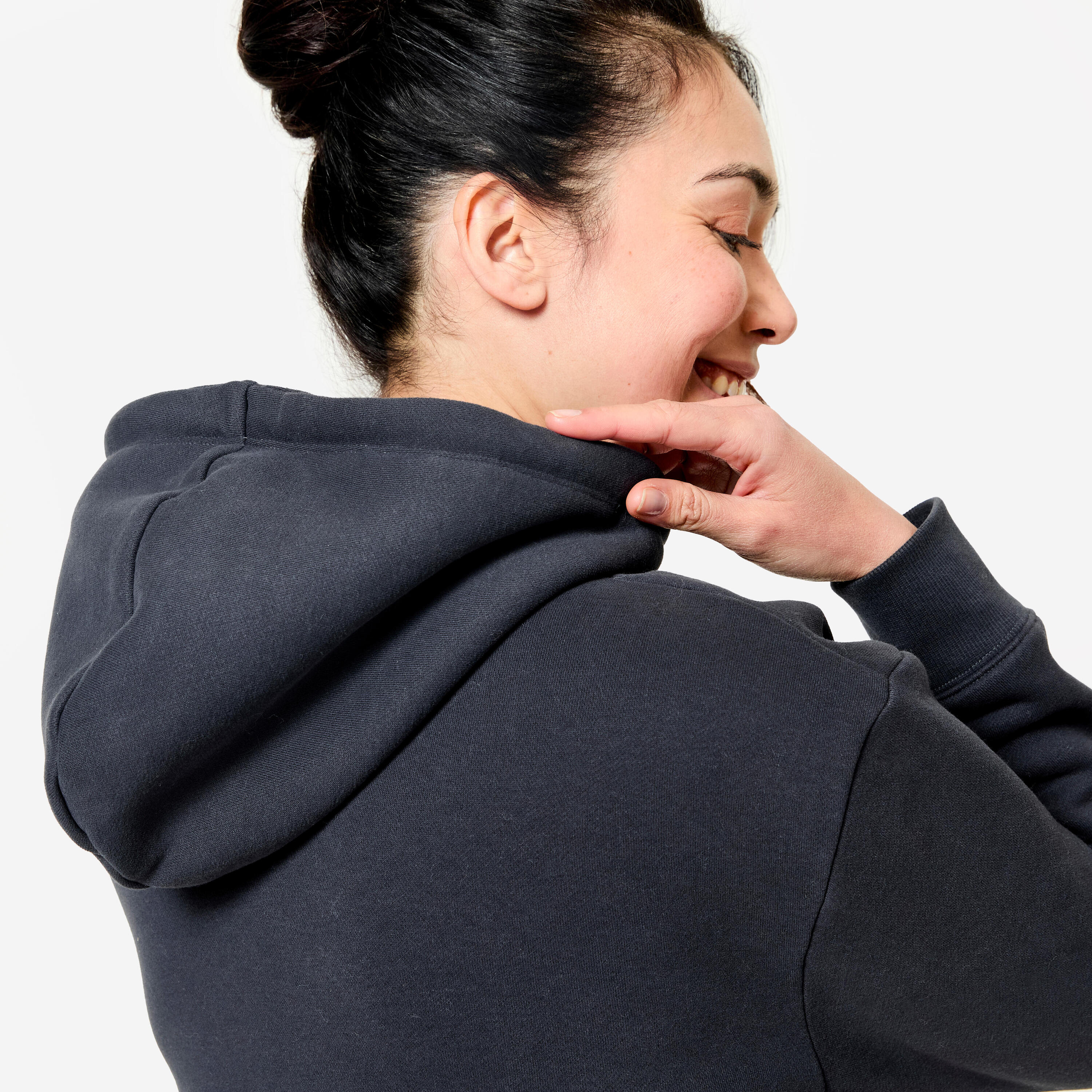 Warme fitnesshoodie voor dames grijs 7/8