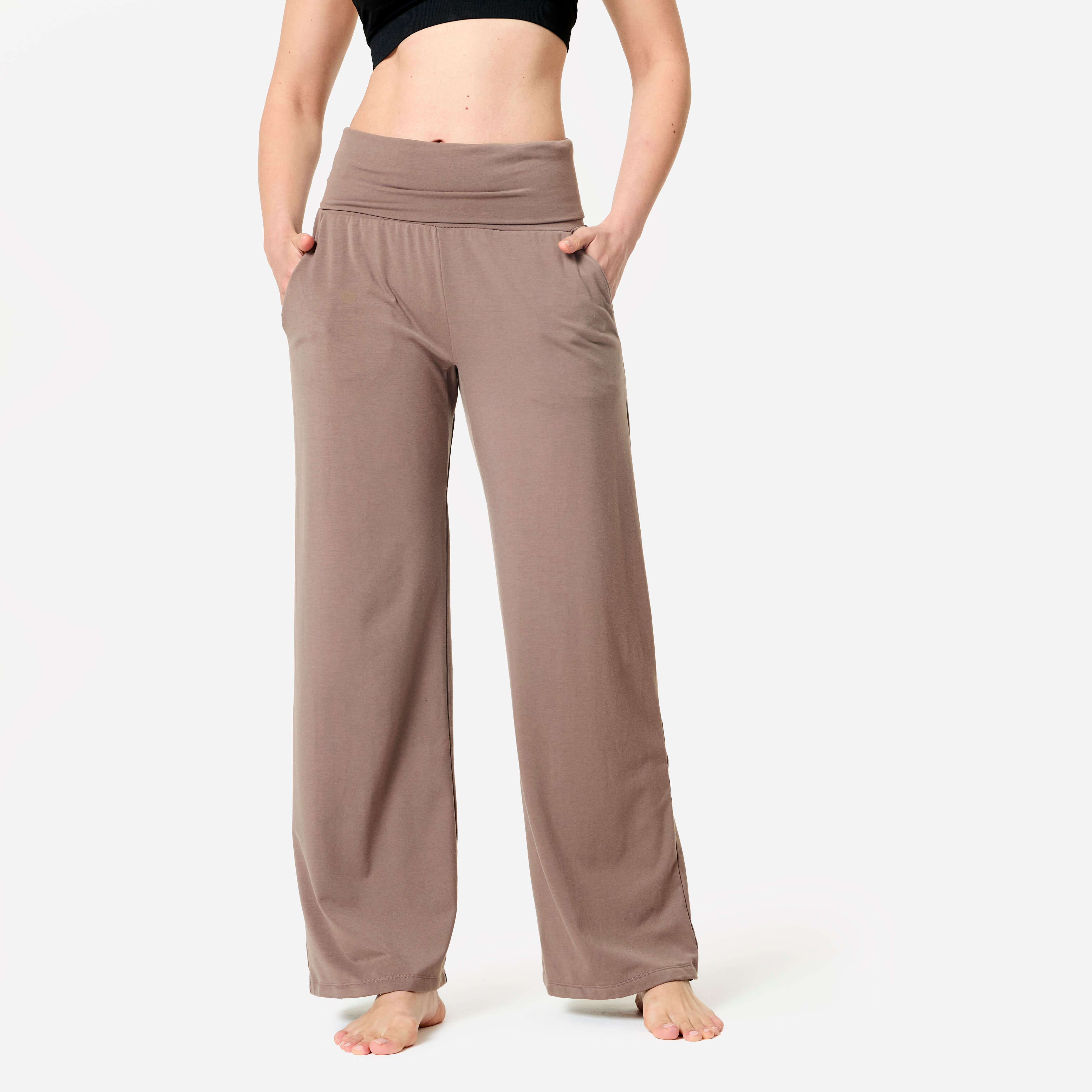 Pantalon Survêtement Jambes Larges Femme – Taille Haute élastique Avec Cordon – Matière Stretch – Poches – Décontracté Toutes Saisons