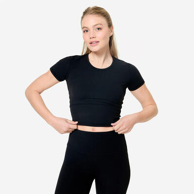 T-shirt nera donna yoga Breathe slim fit traspirante nera