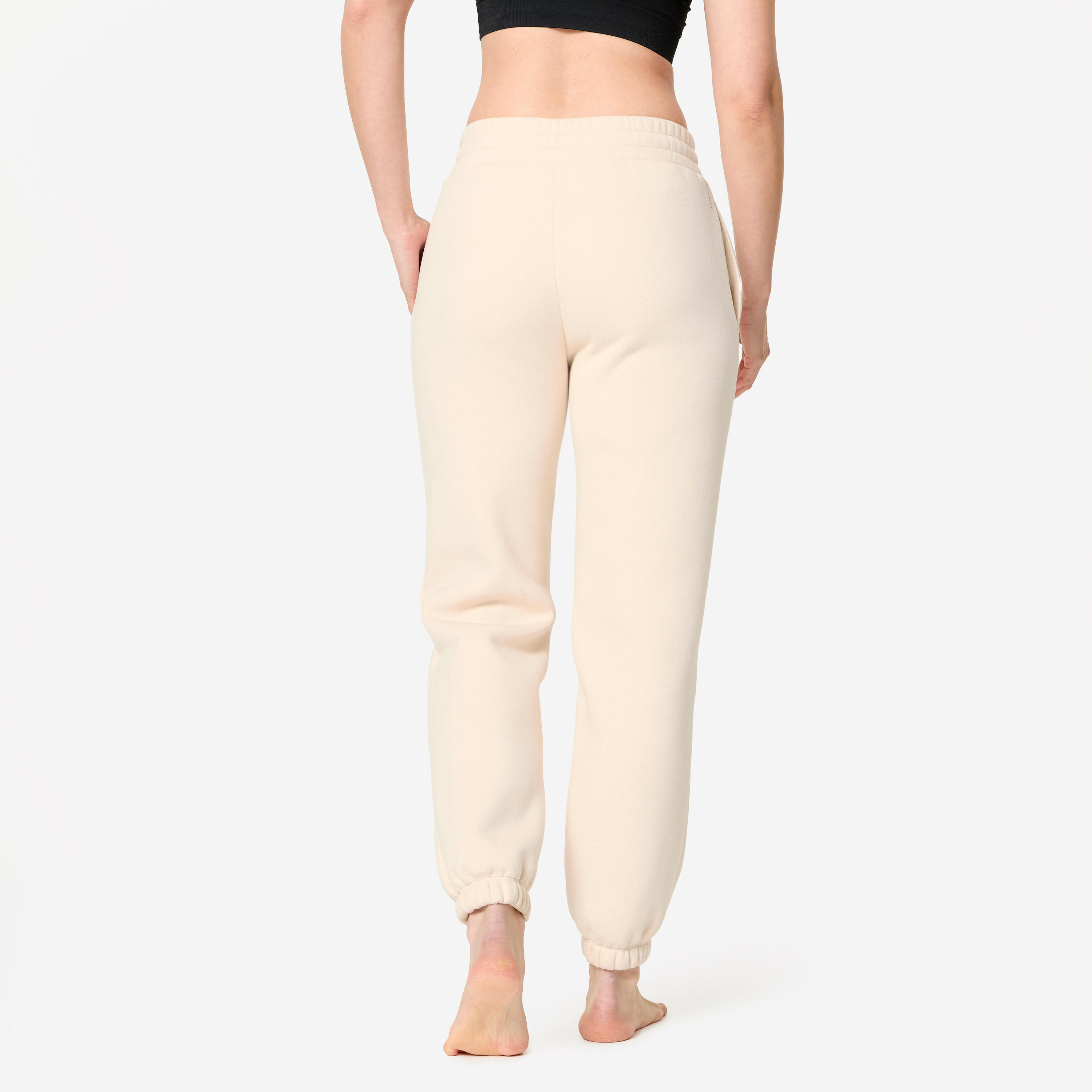 Warme fleece fitnessbroek voor dames beige 4/8
