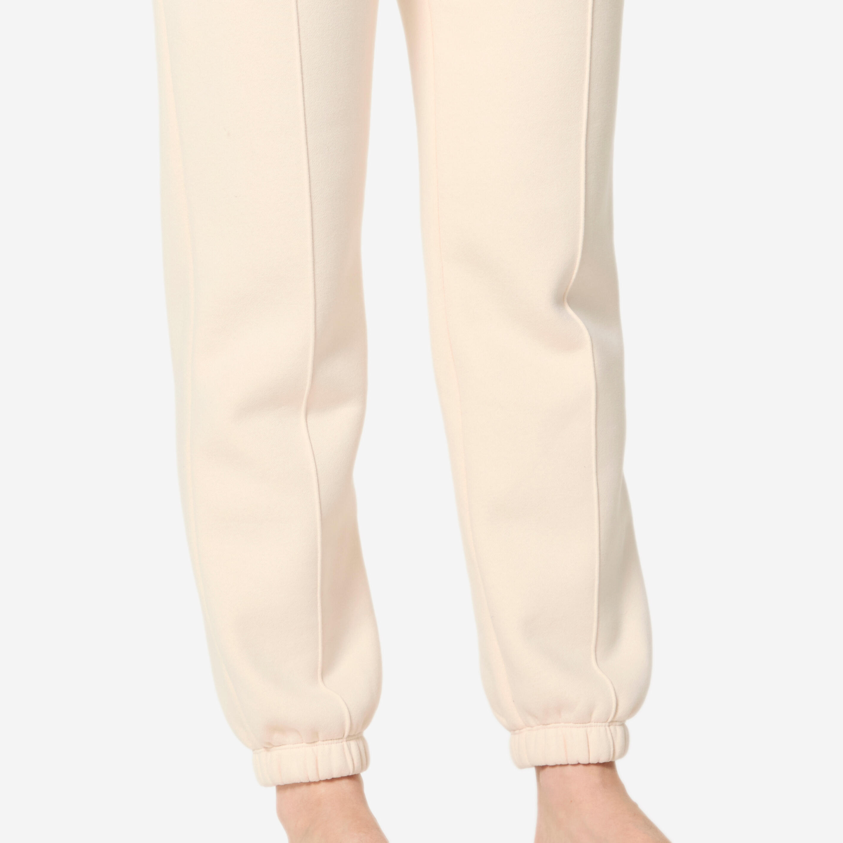 Warme fleece fitnessbroek voor dames beige 6/8