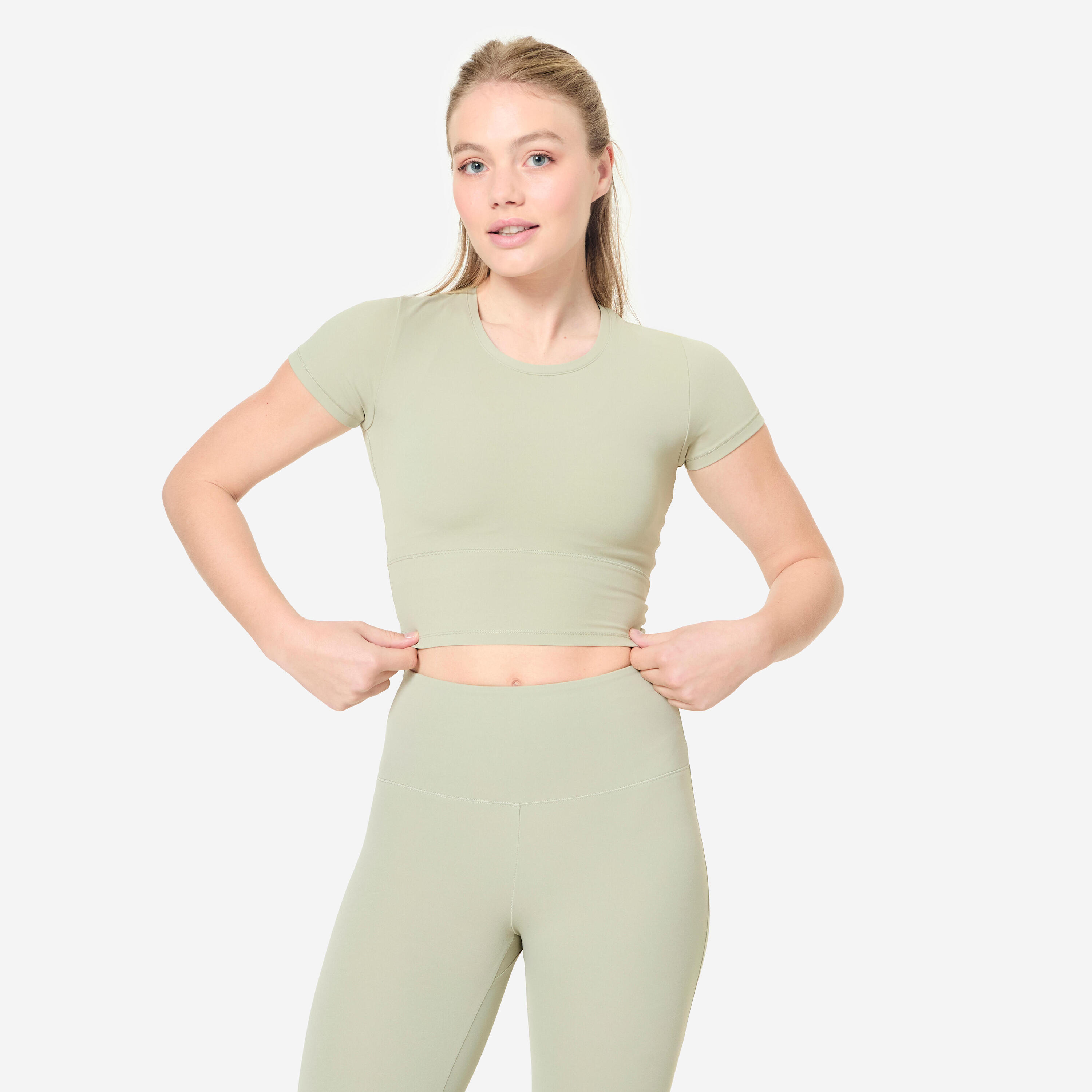 DOMYOS T-shirt donna yoga Breathe slim fit traspirante verde