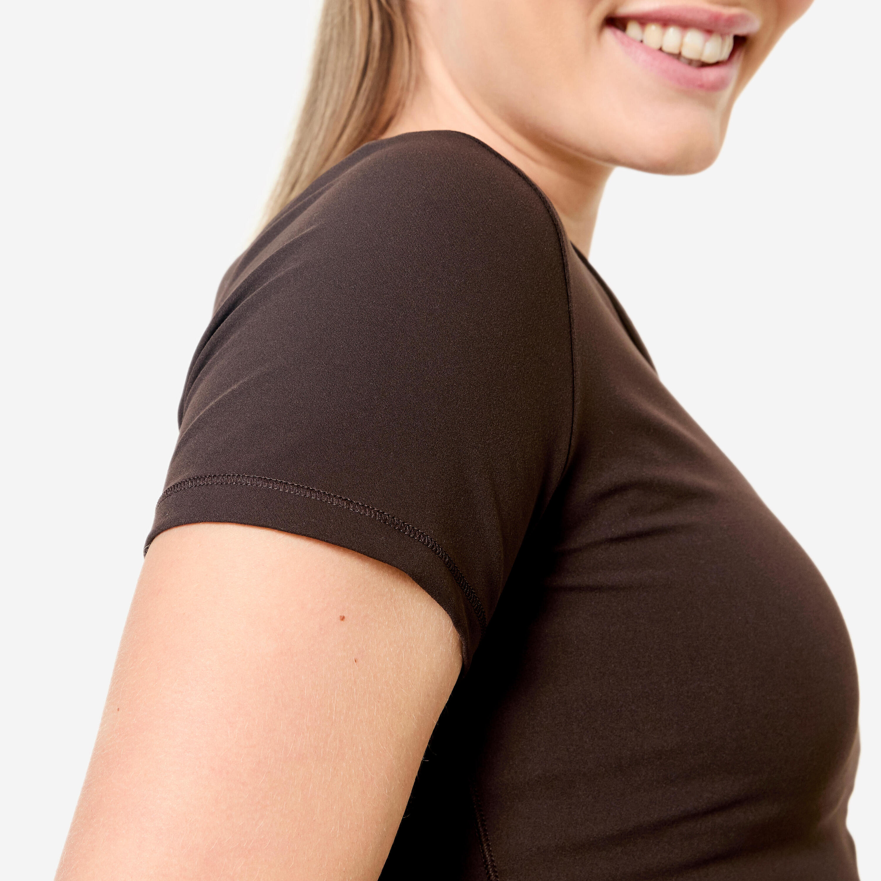 Weiches, dehnbares Yoga- und Pilates-T-Shirt, Breathe, braun 6/9