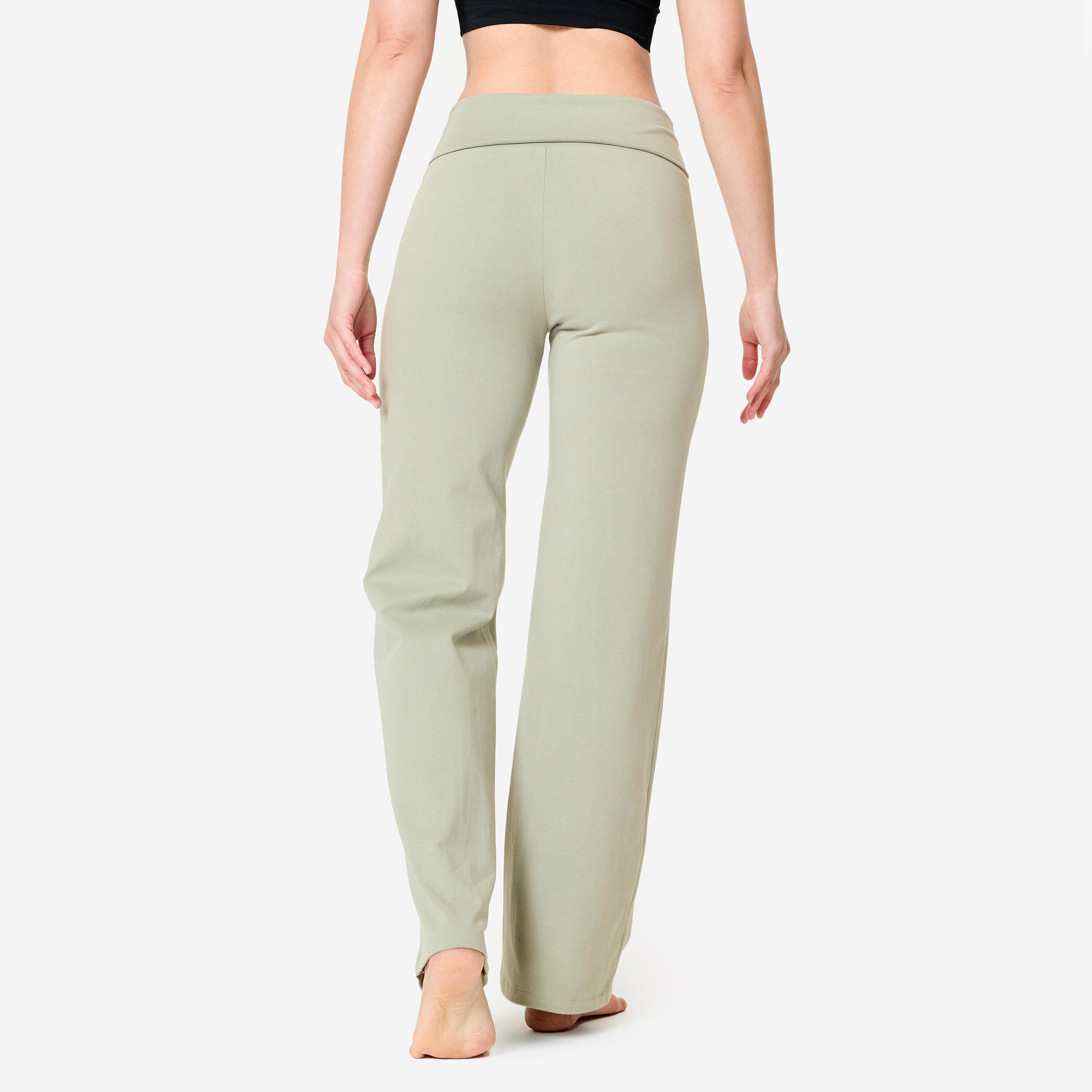 Pantalón Yoga Mujer Verde Algodón Suave Talle Alto 4/8