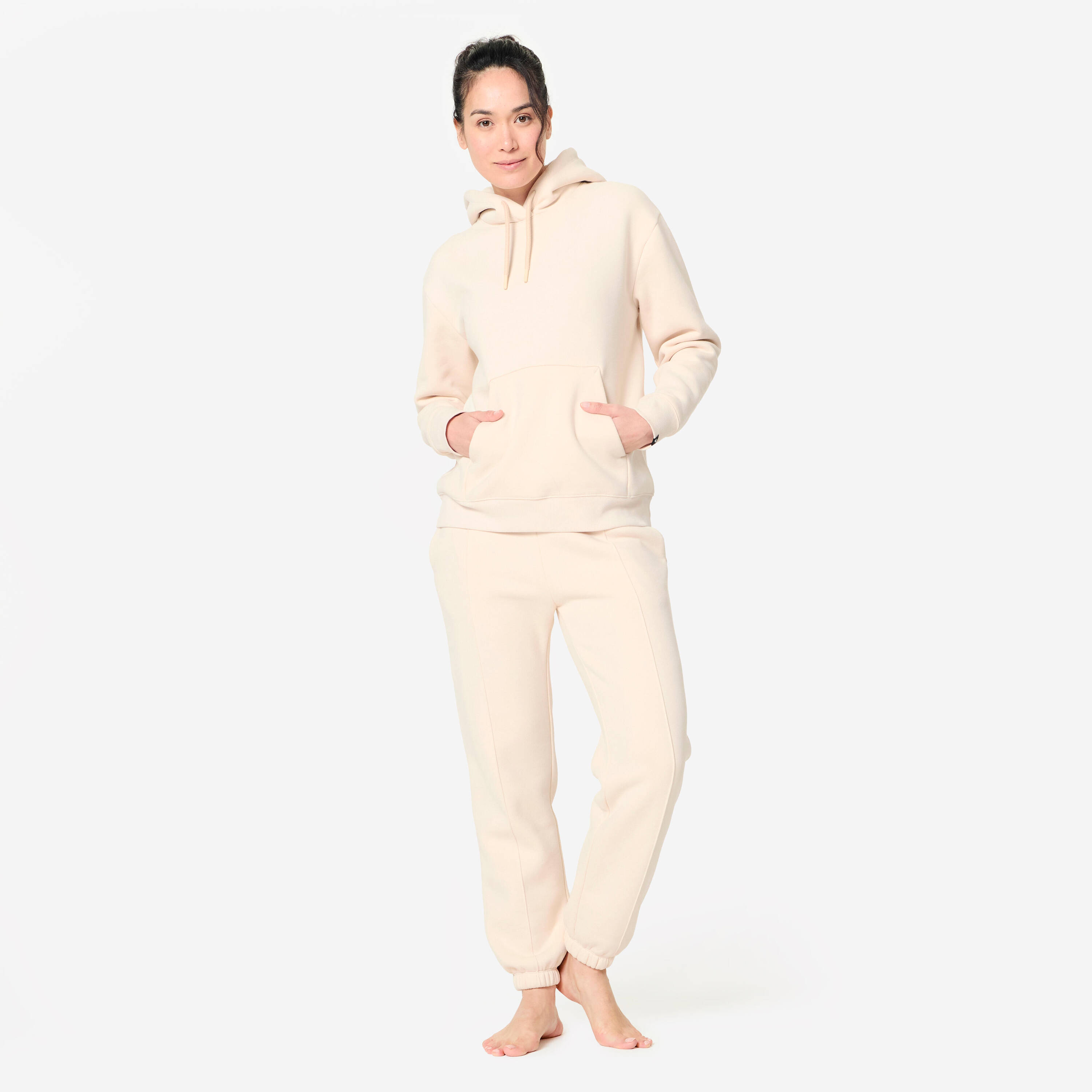 Women's Fitness warm Hoodie, cream beige -  3