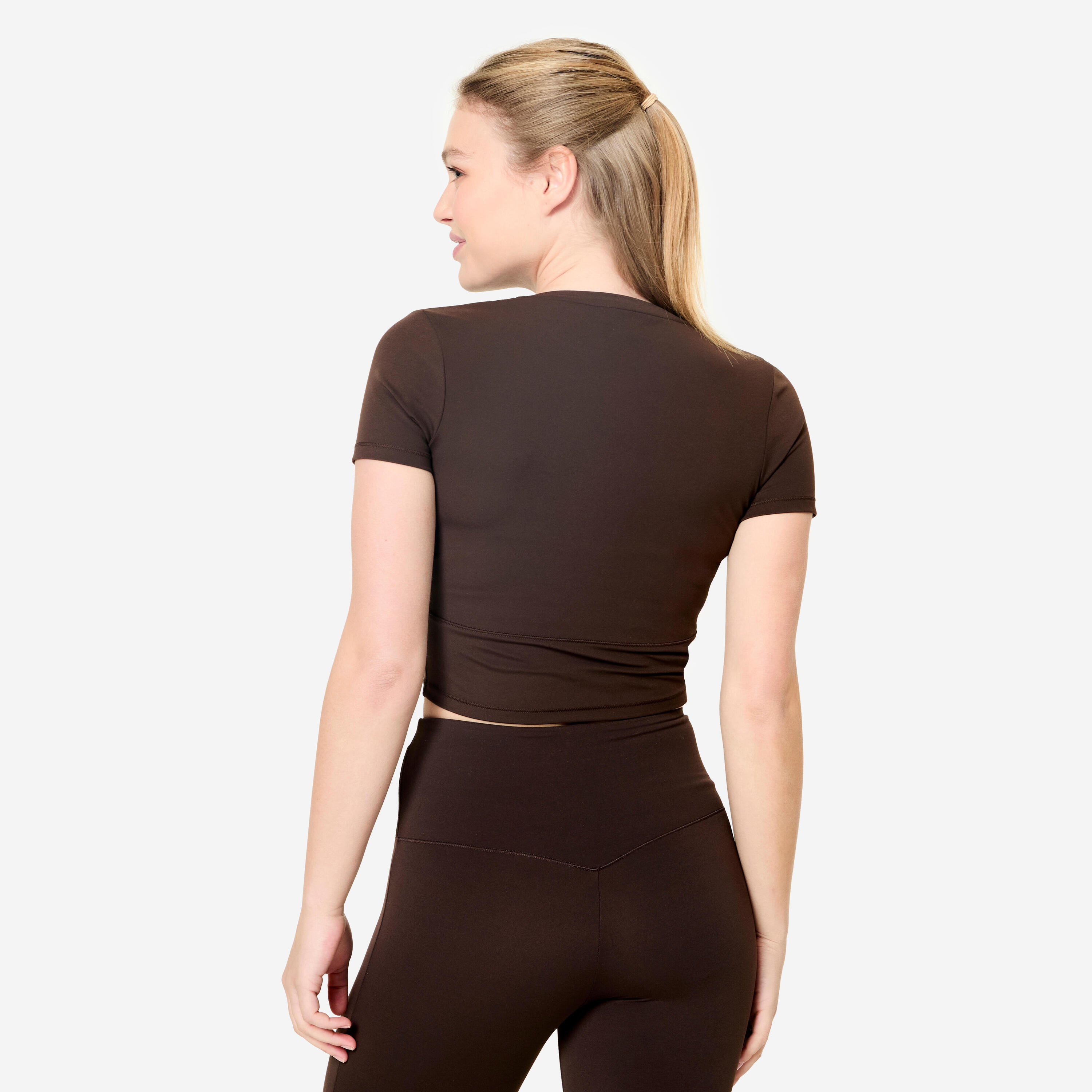 Weiches, dehnbares Yoga- und Pilates-T-Shirt, Breathe, braun 4/9