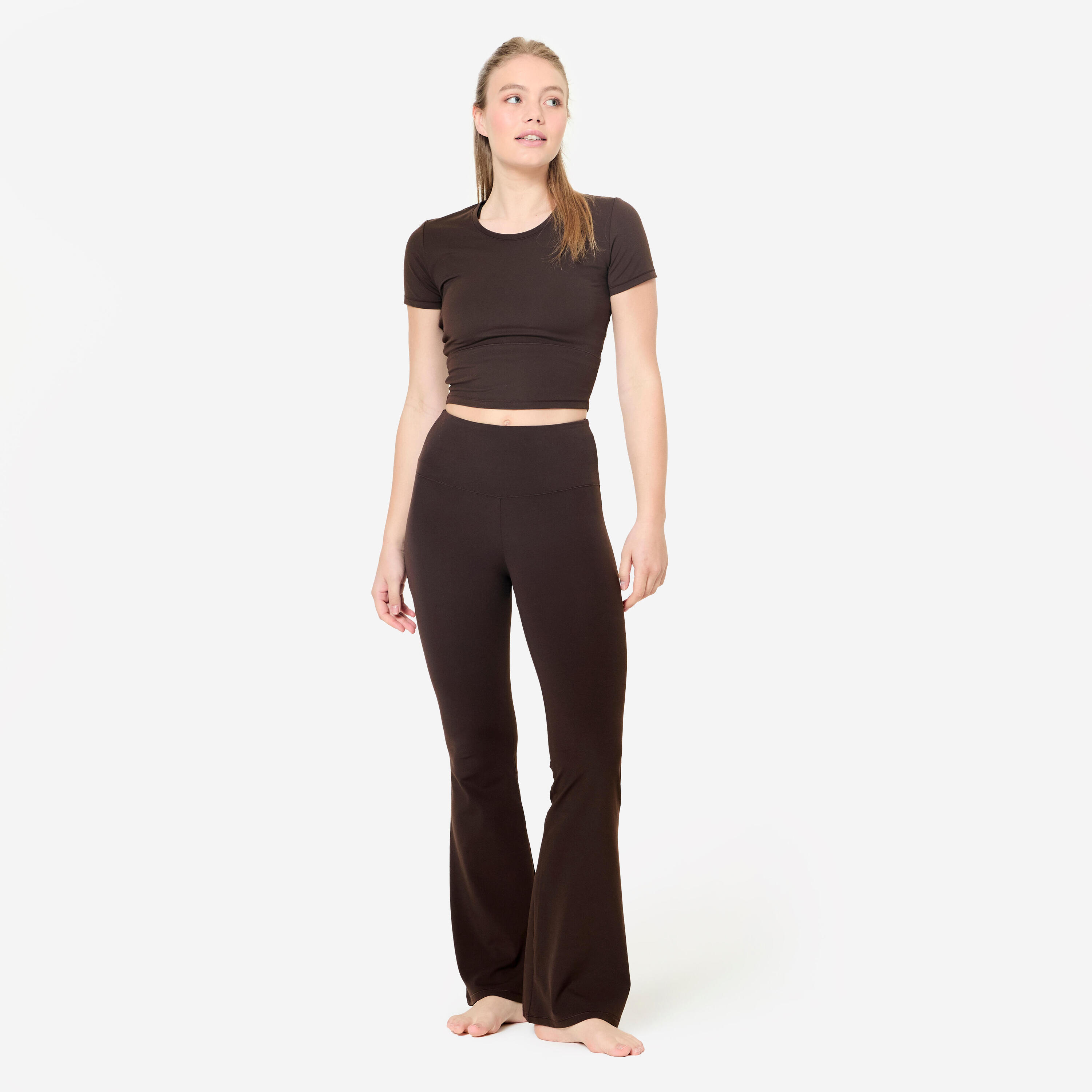 Weiches, dehnbares Yoga- und Pilates-T-Shirt, Breathe, braun 2/9