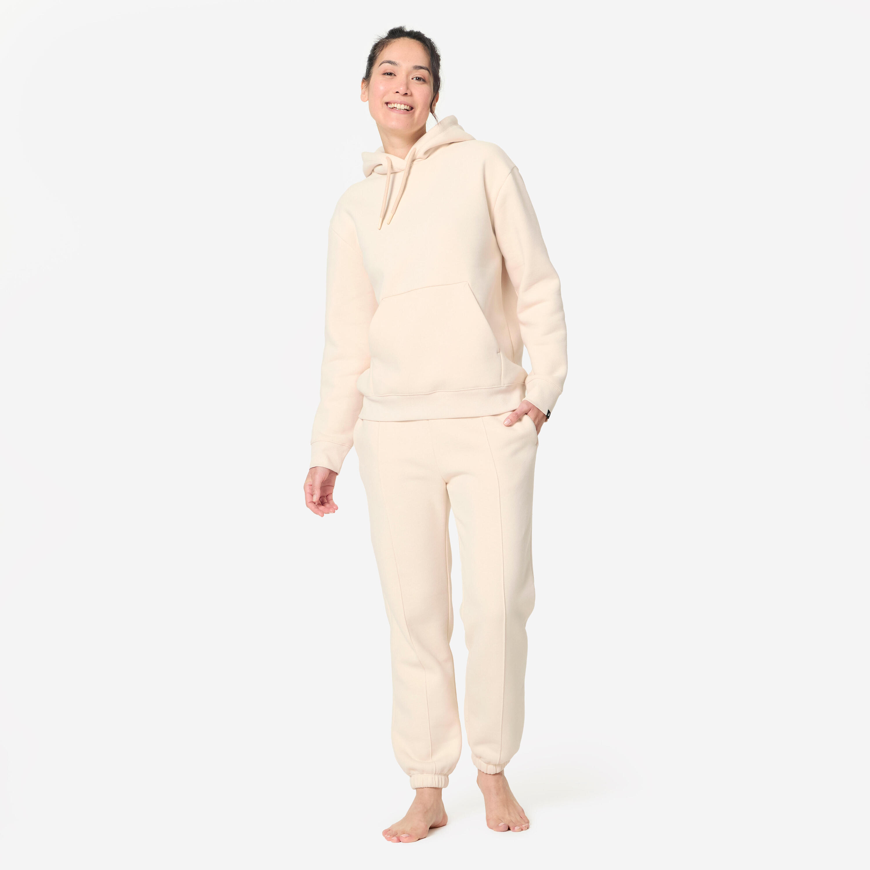 Warme fleece fitnessbroek voor dames beige 2/8