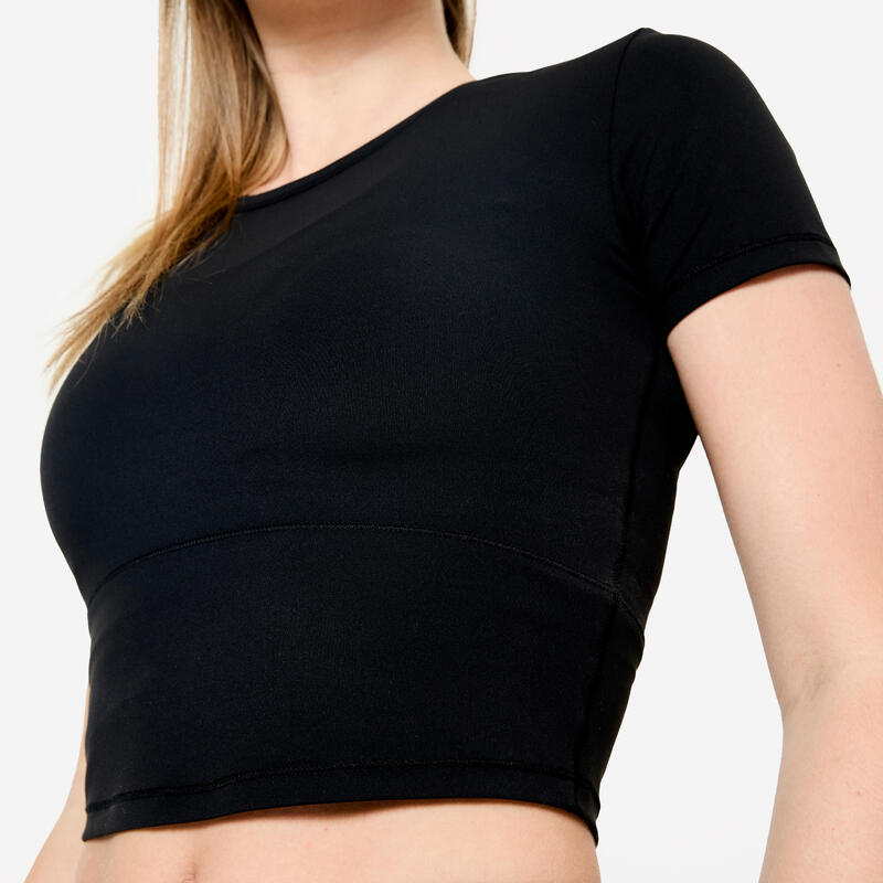 Tricou de yoga și pilates, elastic și moale, Breathe negru, damă