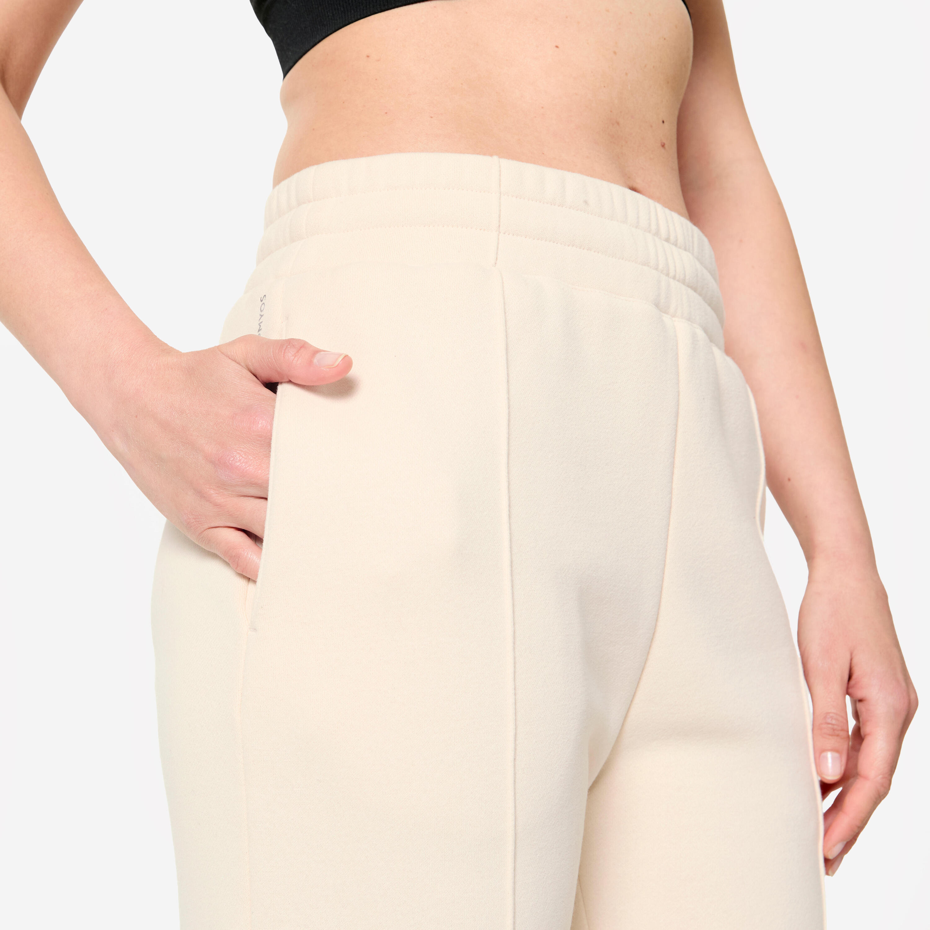 Warme fleece fitnessbroek voor dames beige 5/8
