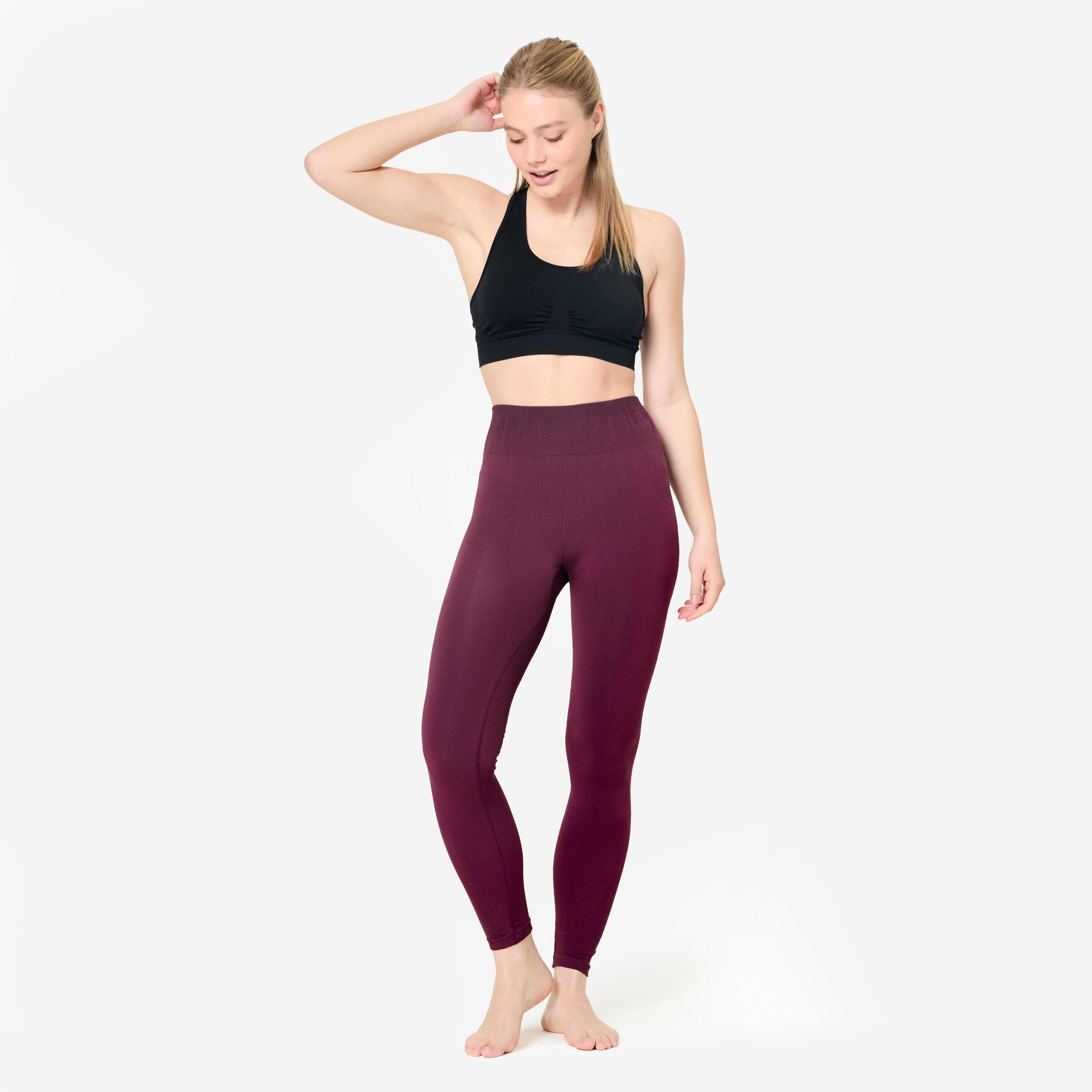 Legging long yoga effet seconde peau taille haute, noir 2/9