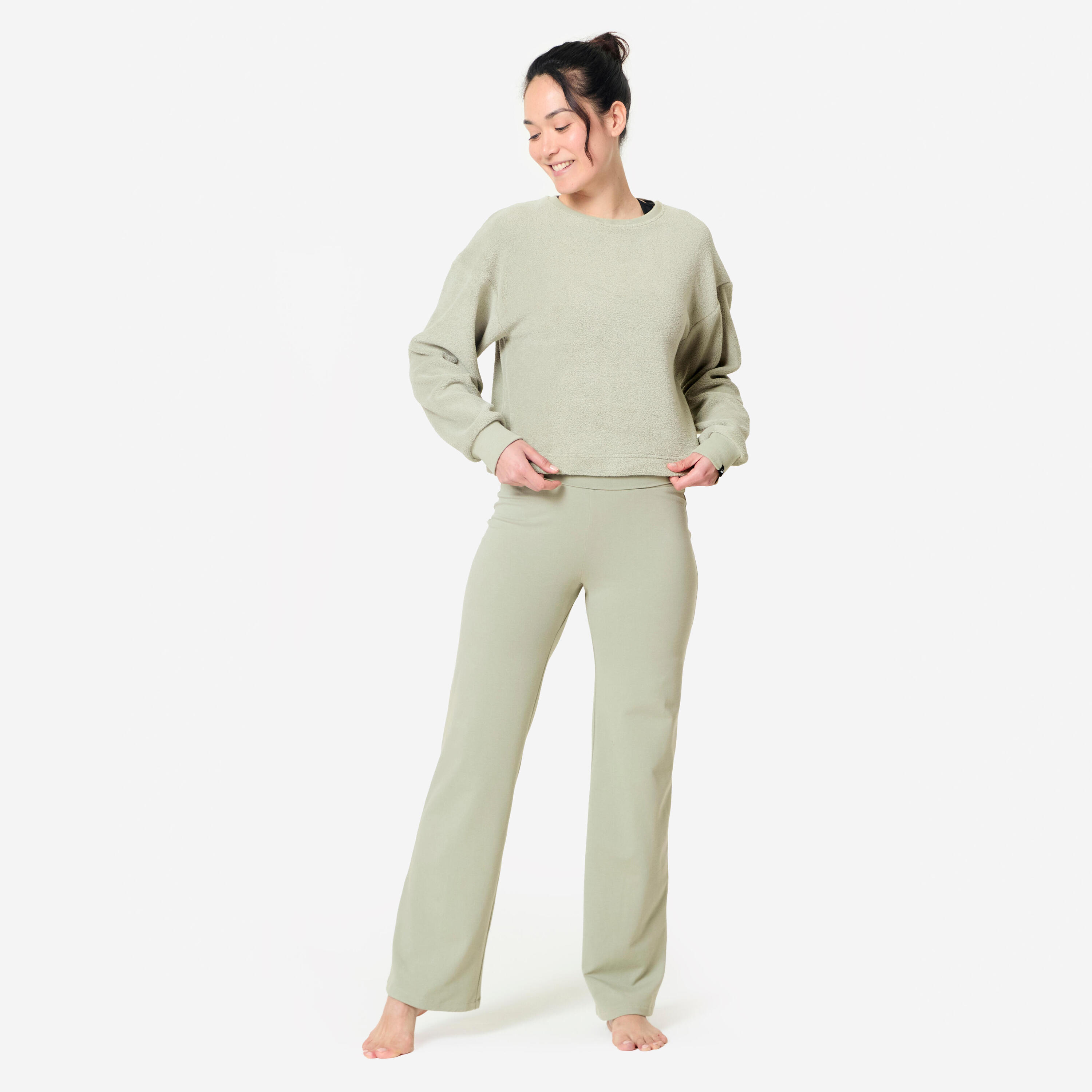Pantalón Yoga Mujer Verde Algodón Suave Talle Alto 2/8
