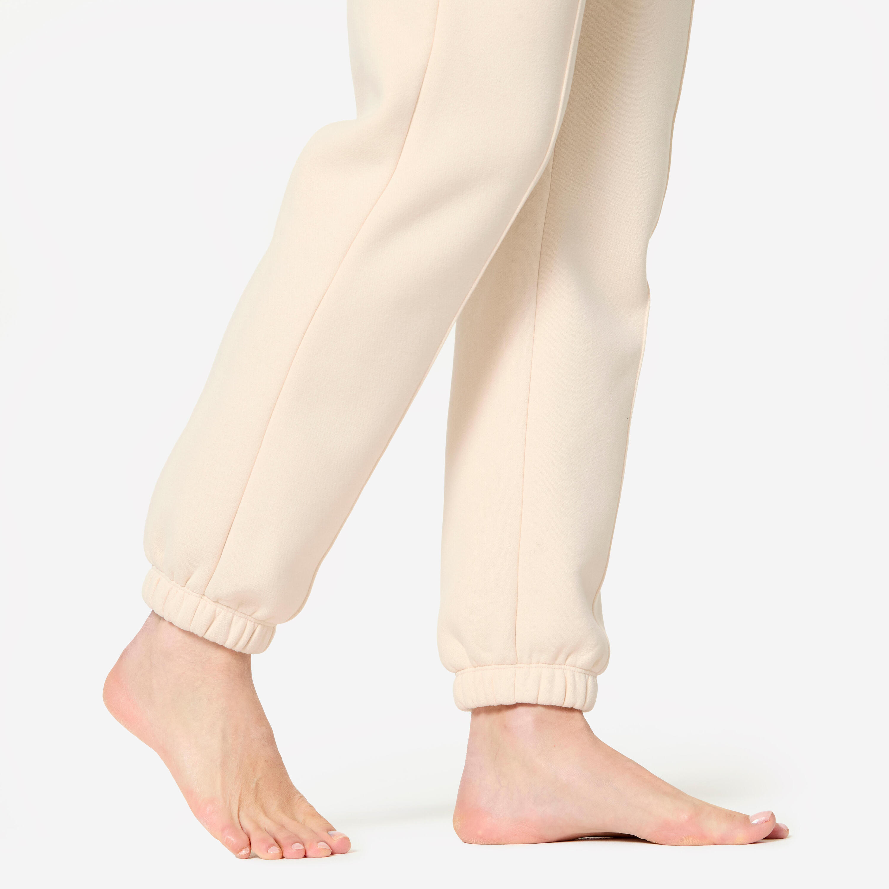 Warme fleece fitnessbroek voor dames beige 7/8