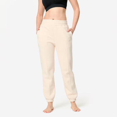 Warme fleece fitnessbroek voor dames beige