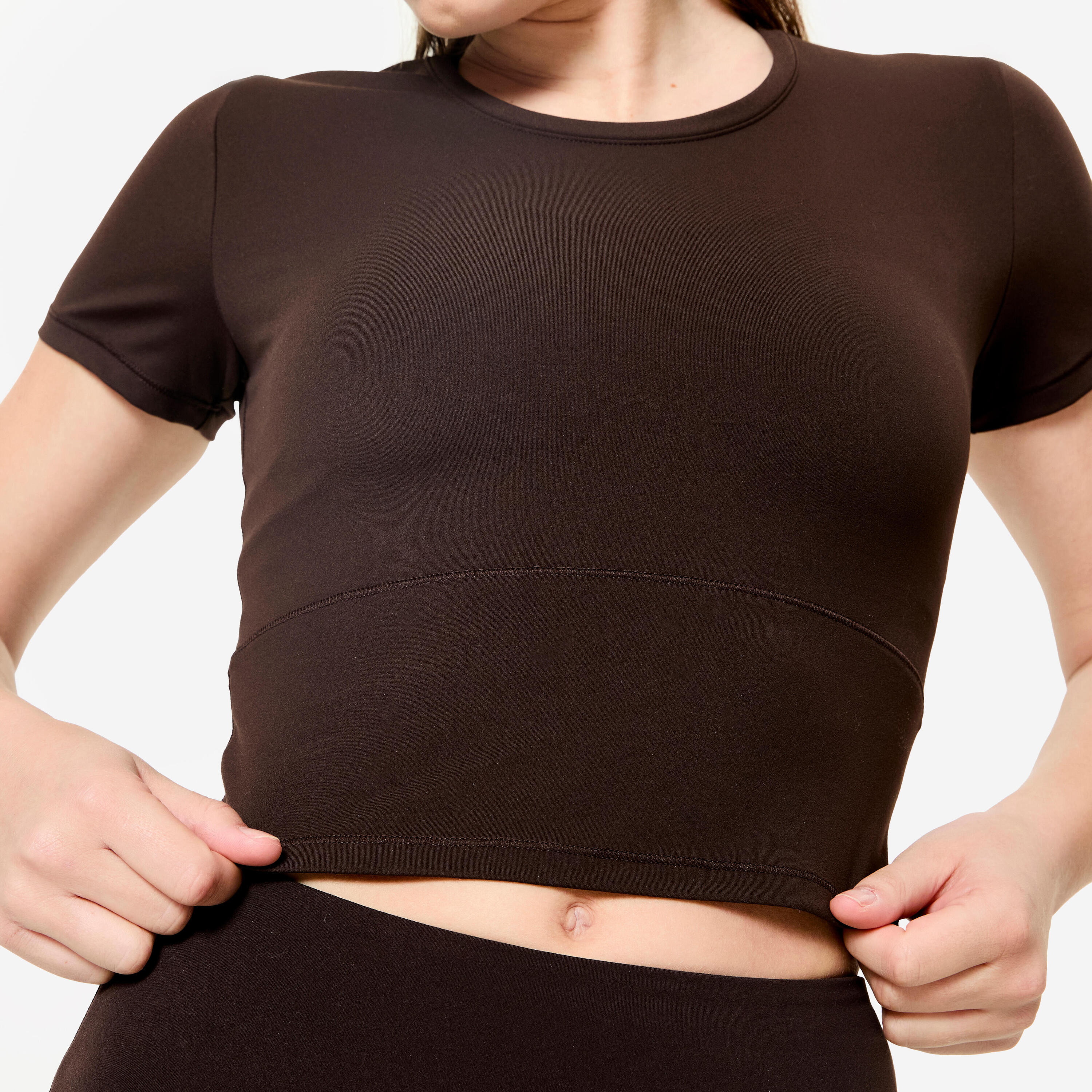 Weiches, dehnbares Yoga- und Pilates-T-Shirt, Breathe, braun 3/9