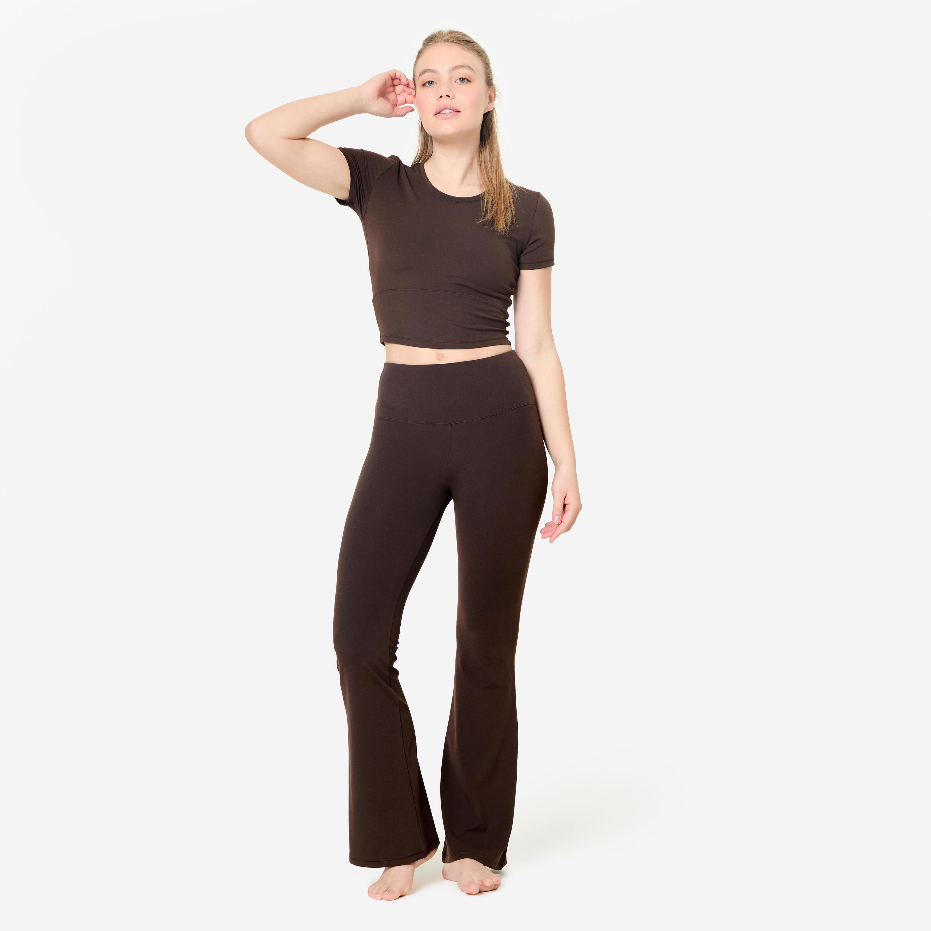 Legging flare de yoga et Pilates extensible et doux, Breathe marron 2/9
