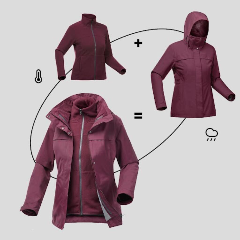Chaqueta de trekking térmica e impermeable - 3 en 1 Mujer Forclaz Travel 100