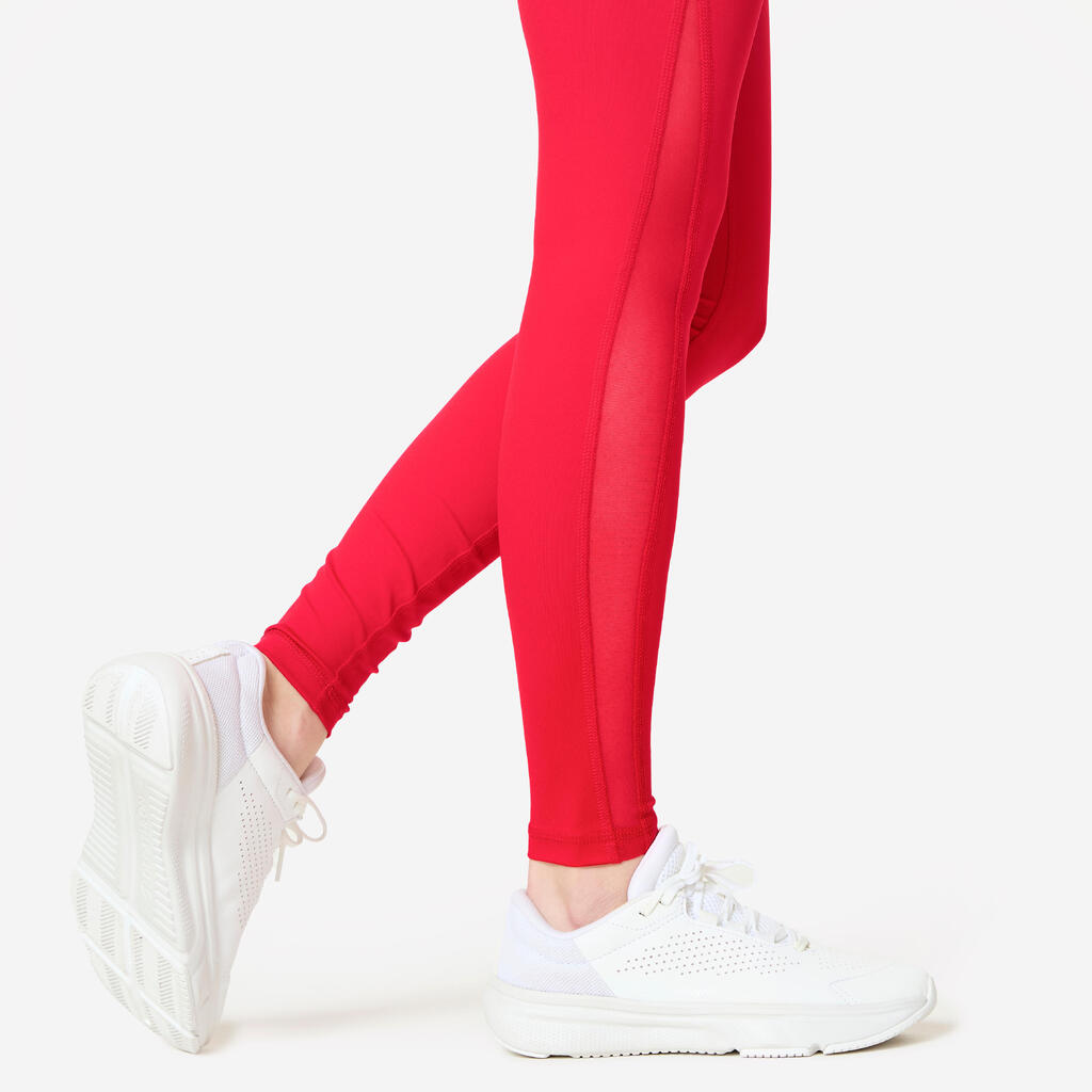 Women's Fitness High-Waisted Breathable Mesh Panel Leggings - Red