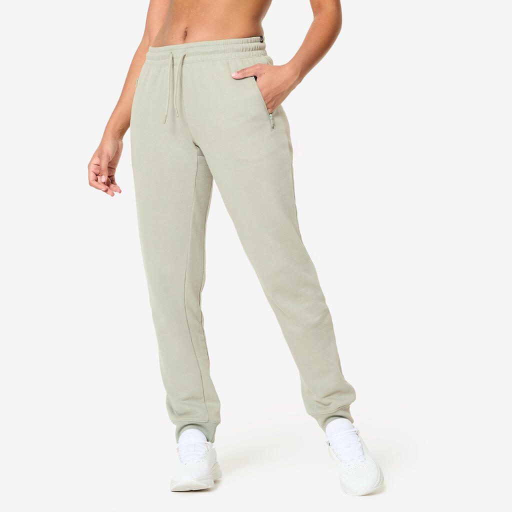 Hlače za fitnes iz flisa Slim-Fit - temno zelene