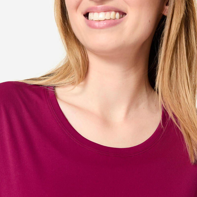 Tricou de fitness cu mânecă scurtă, Bordo, Damă