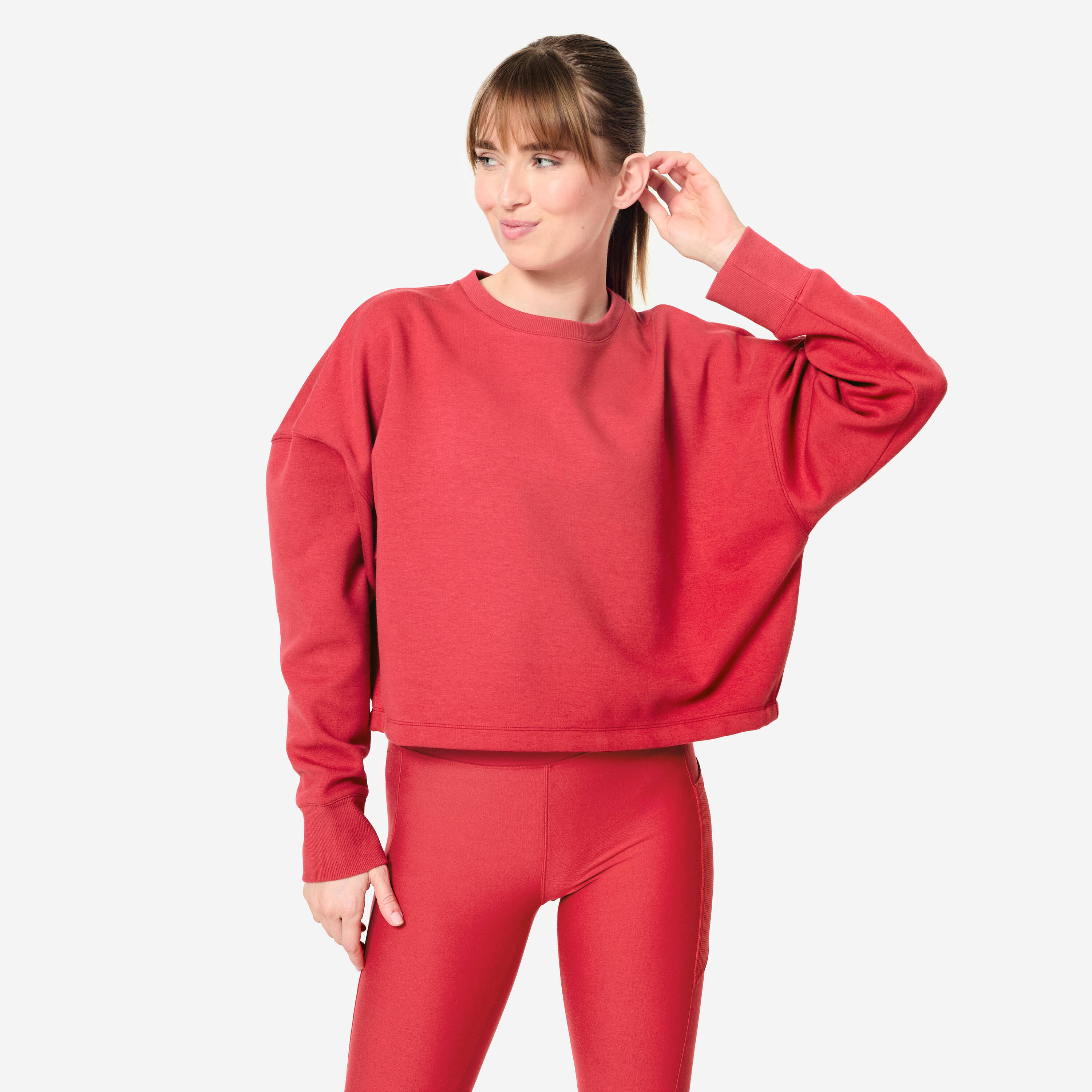Women's Stretchy & Comfortable Cropped Fitness Sweatshirt - Ruby Red -  1