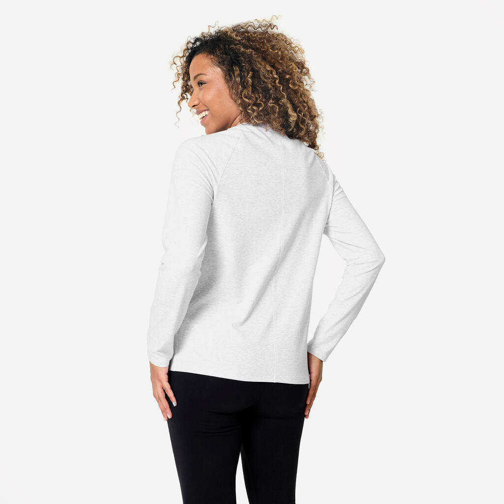 Langarmshirt Damen Baumwolle - hellgrau 