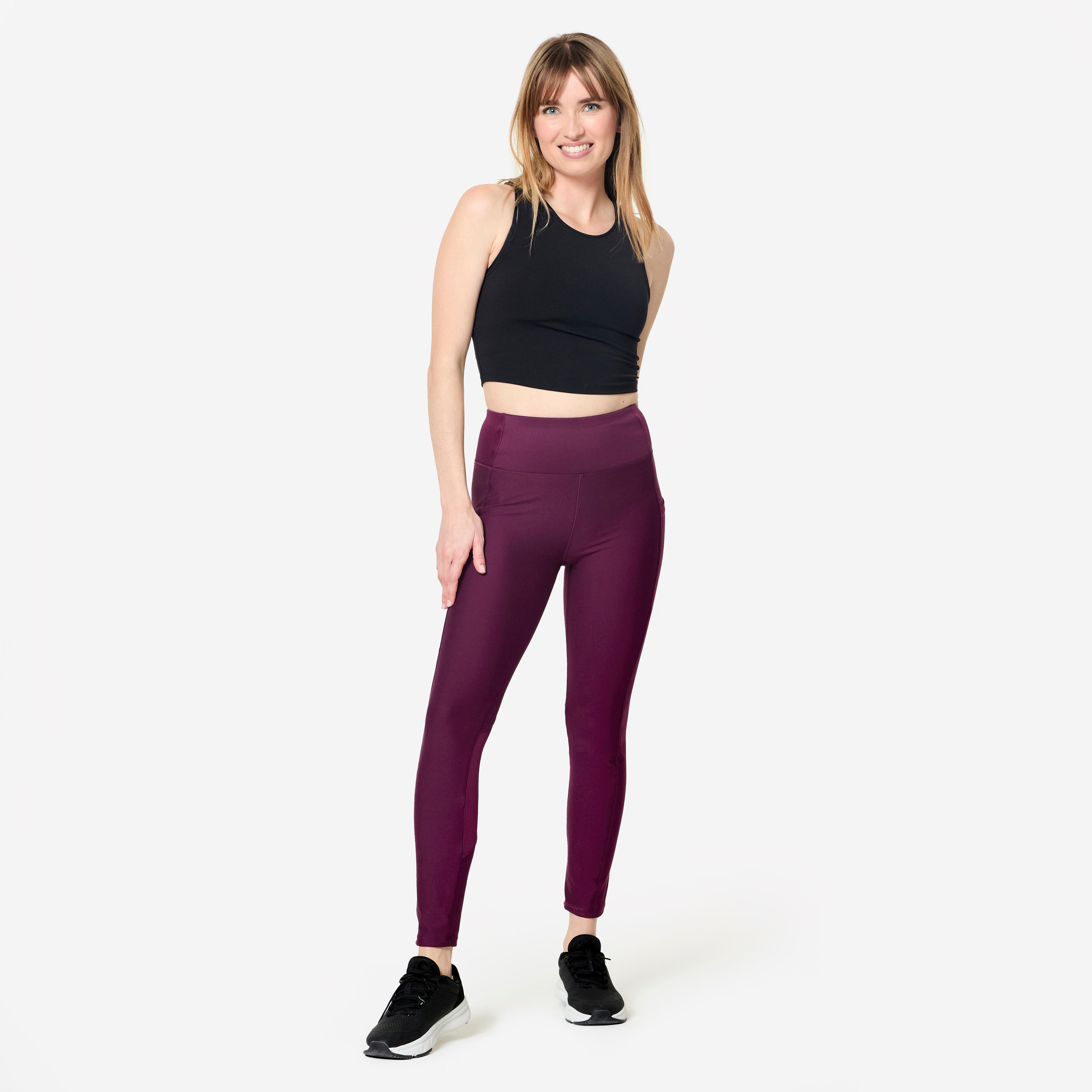 Women's Fitness Leggings with Phone Pocket - Dark Purple