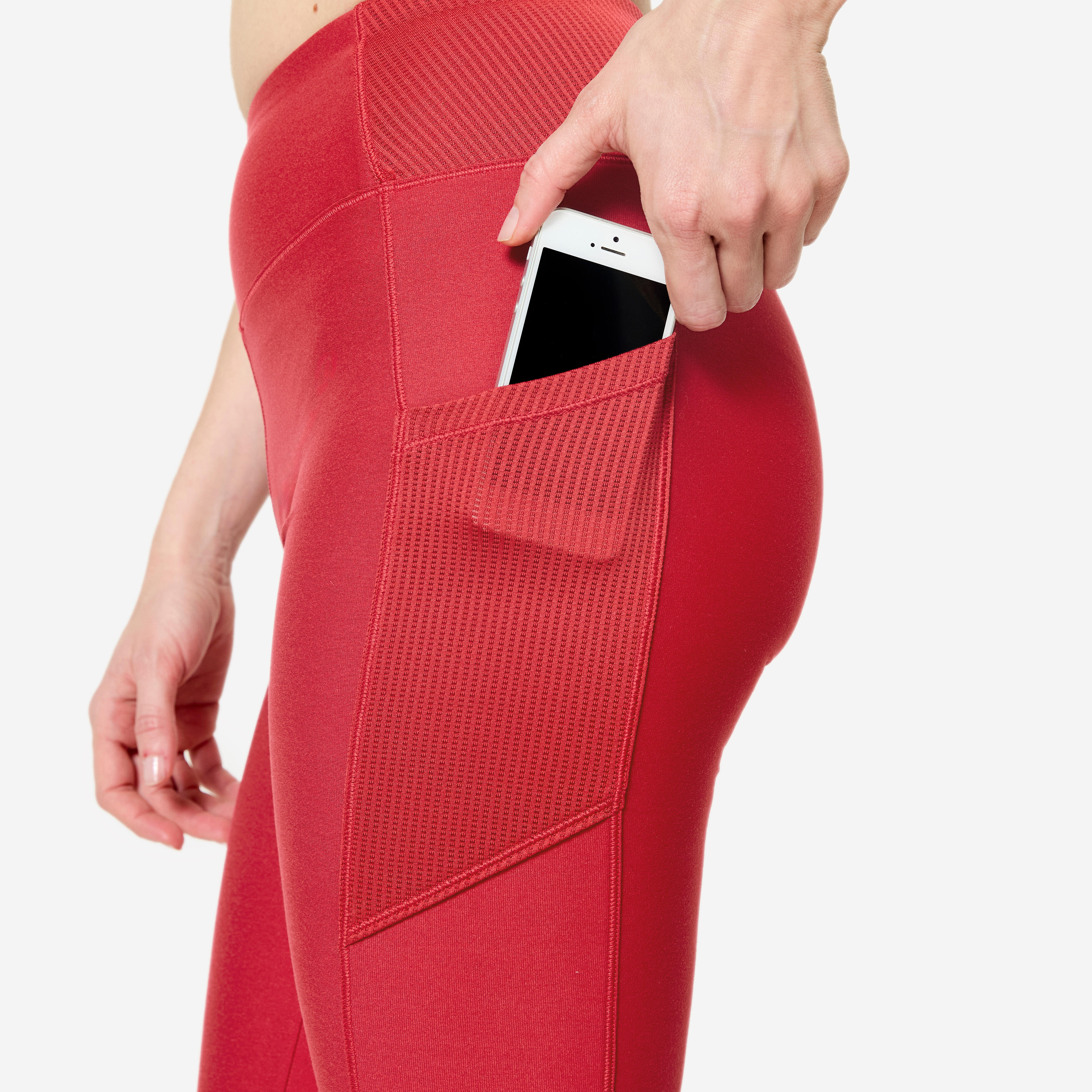 Women's Fitness Leggings with Phone Pocket - Dark Red