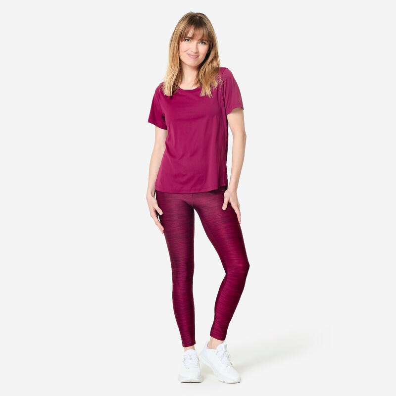 Tricou de fitness cu mânecă scurtă, Bordo, Damă
