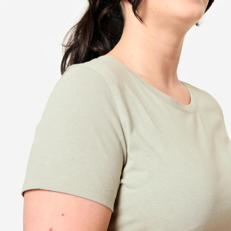 Tricou din bumbac cu guler rotund Verde Damă