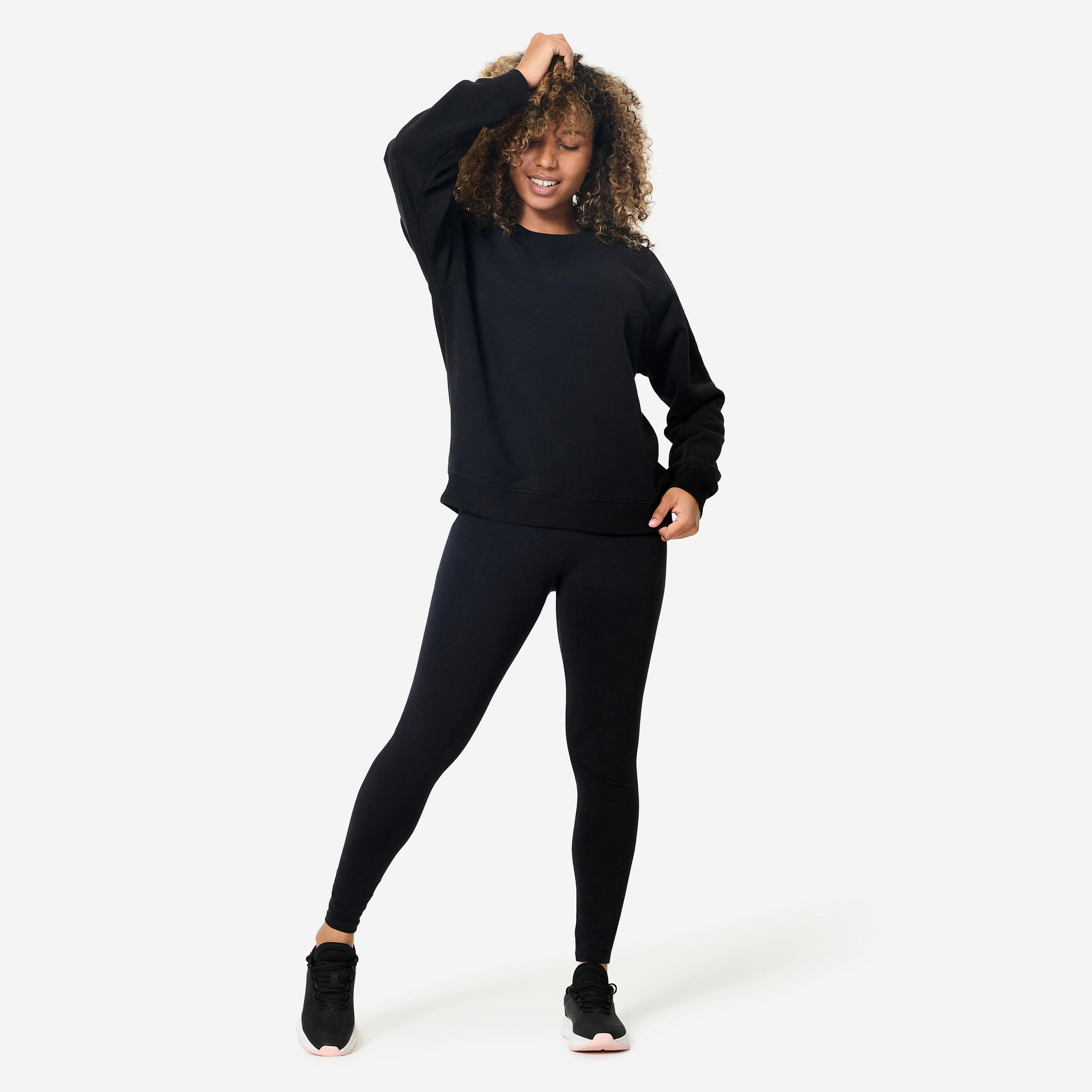 Molton-Fitness-Sweatshirt Damen, schwarz  2/8