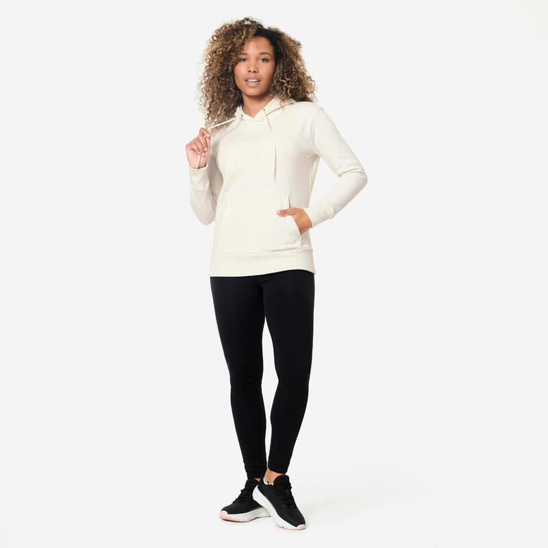 Sweatshirt com Capuz de Algodão Fitness Mulher, Branco