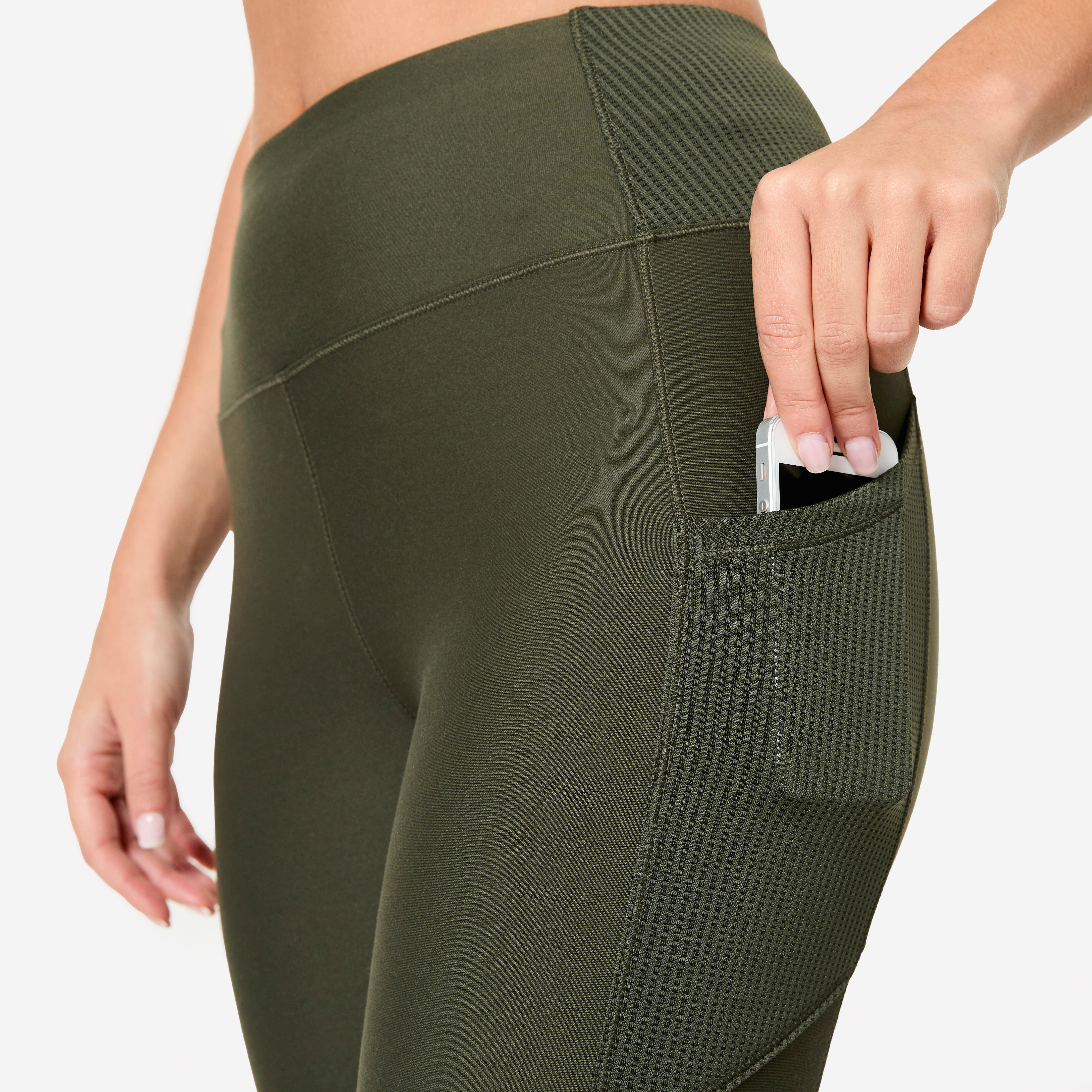 Women's Fitness Leggings with Phone Pocket - Khaki Green