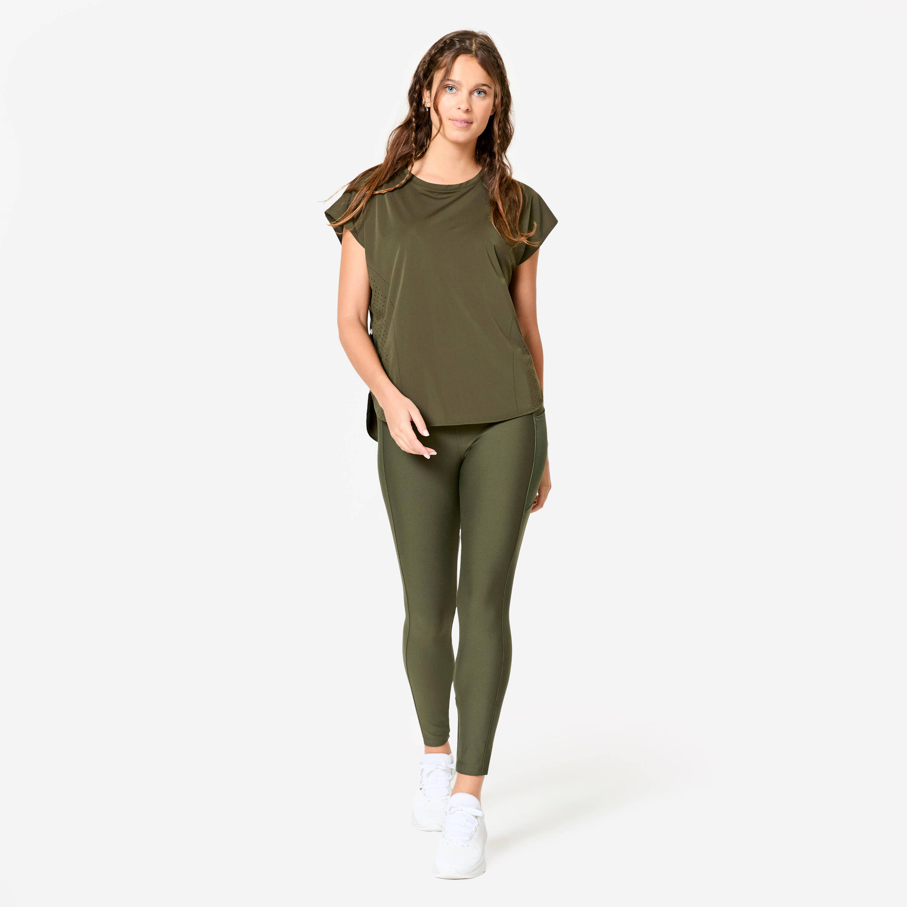 Women's Breathable Loose-Fit Fitness T-Shirt - Khaki Green -  3