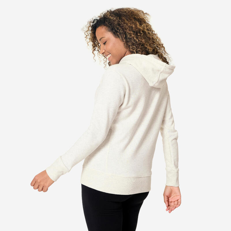 Sweatshirt com Capuz de Algodão Fitness Mulher, Branco