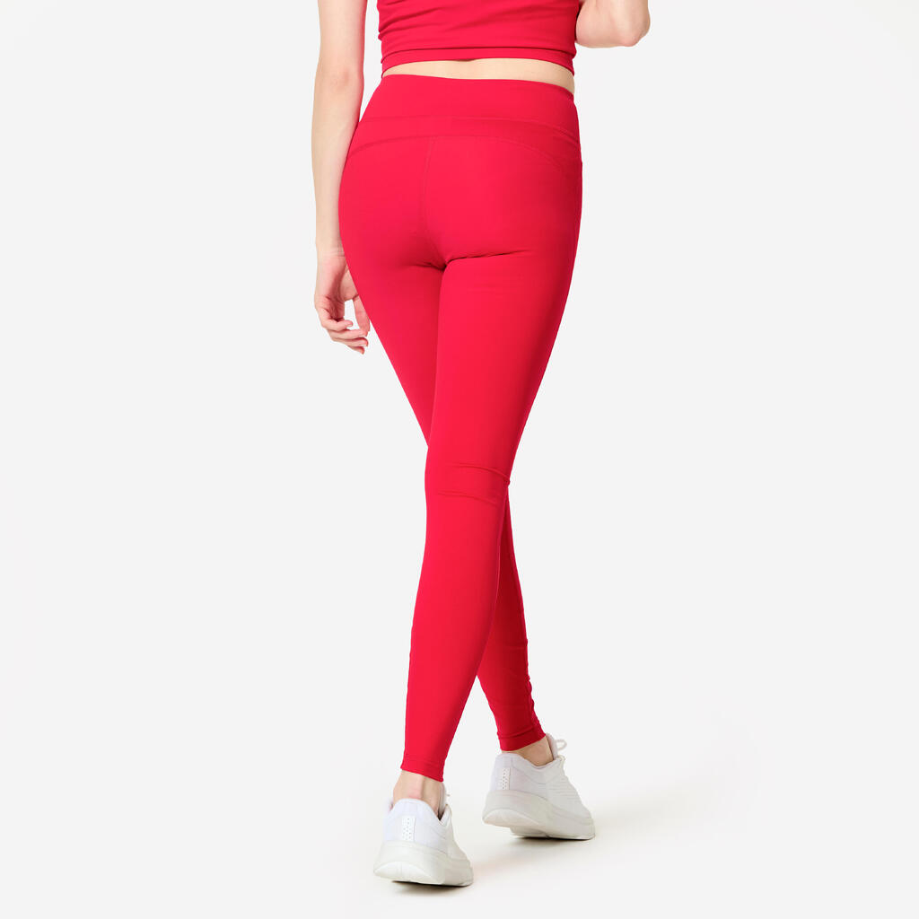 Women's Fitness High-Waisted Breathable Mesh Panel Leggings - Red
