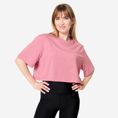 Cropped t-shirt voor dames oudroze