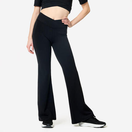 Legging flare de fitness ceinture croisée femme, noir