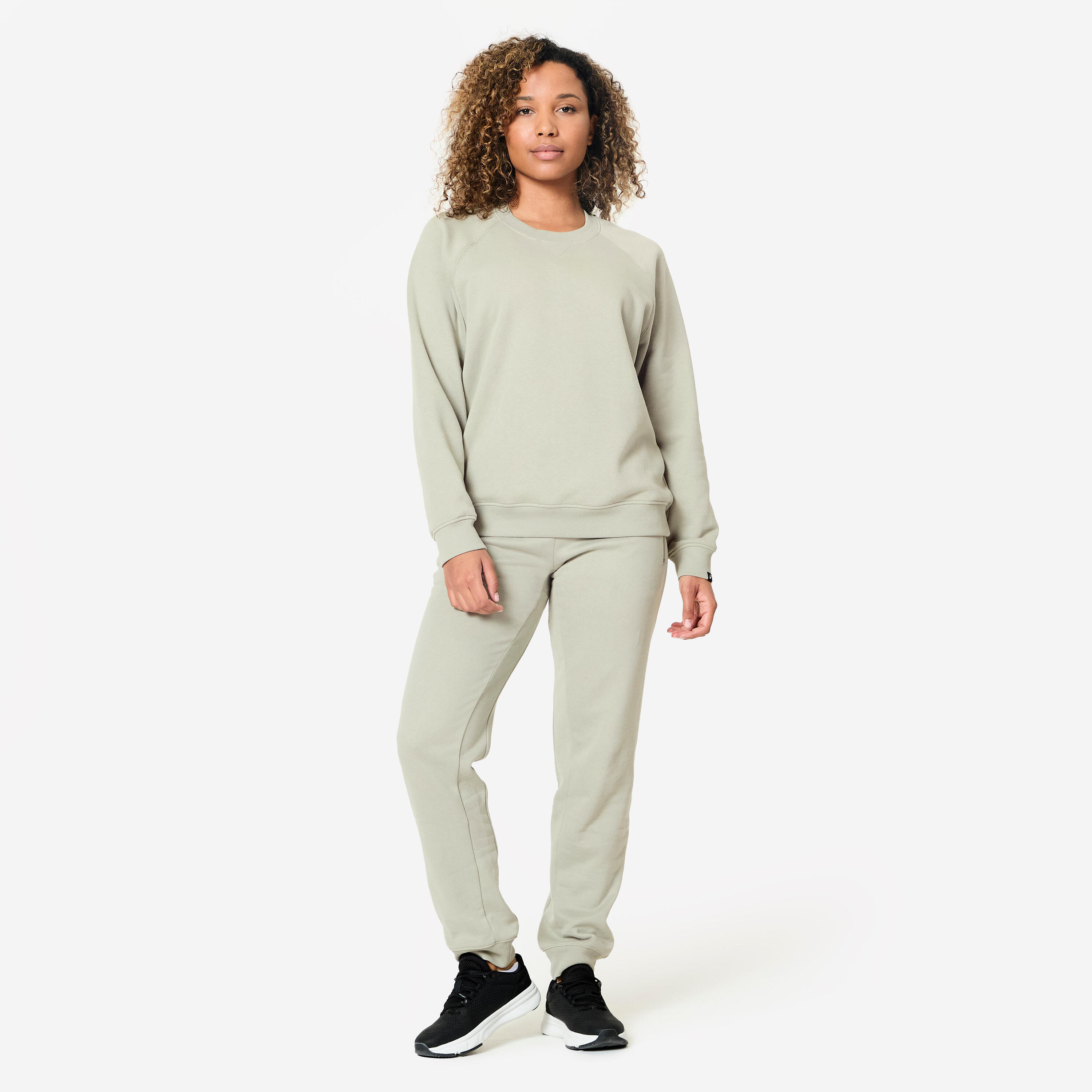 Sweat de fitness en molleton femme, vert sauge 2/7