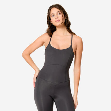 Combinaison de fitness extensible et opaque femme, gris
