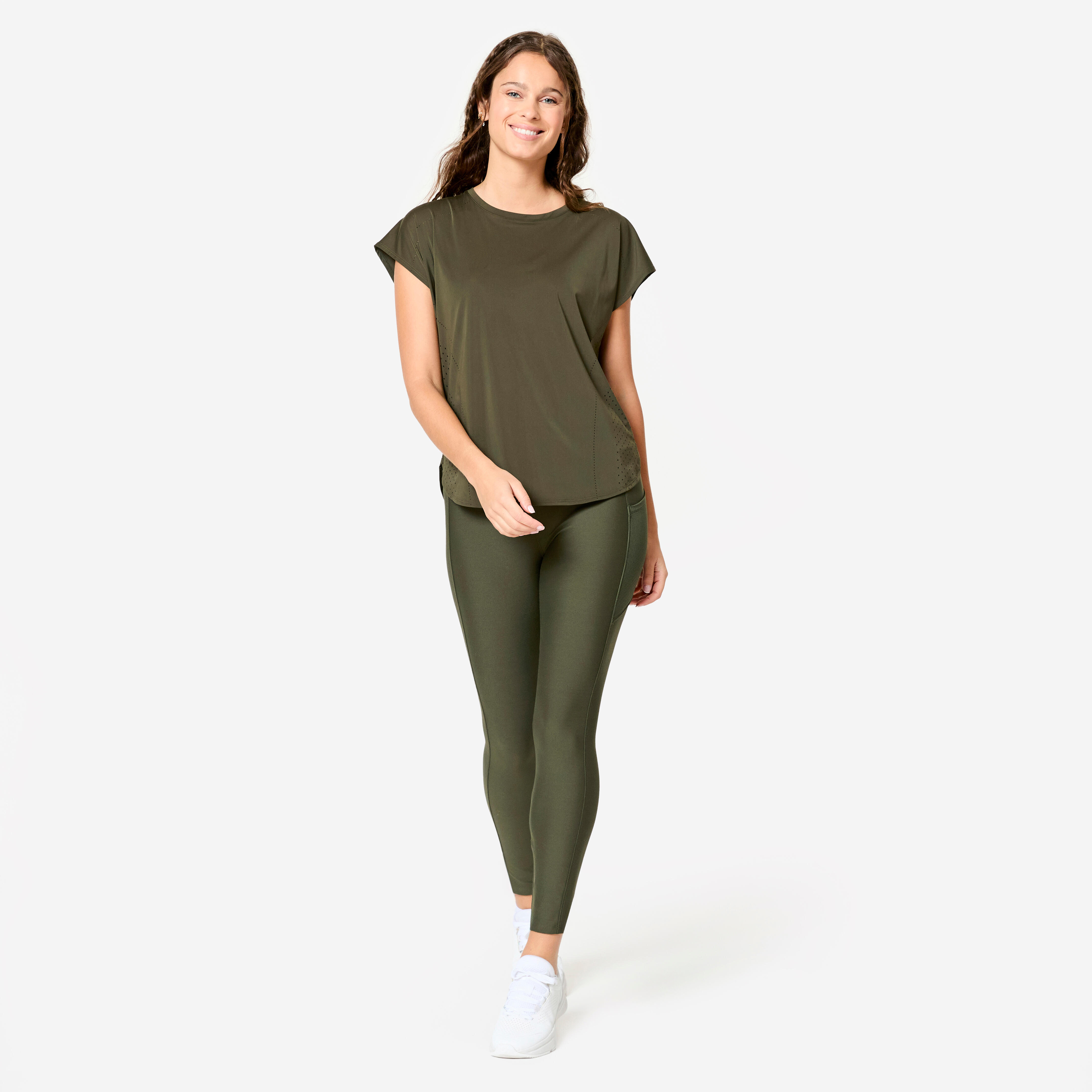 Women's Fitness Leggings with Phone Pocket - Khaki Green