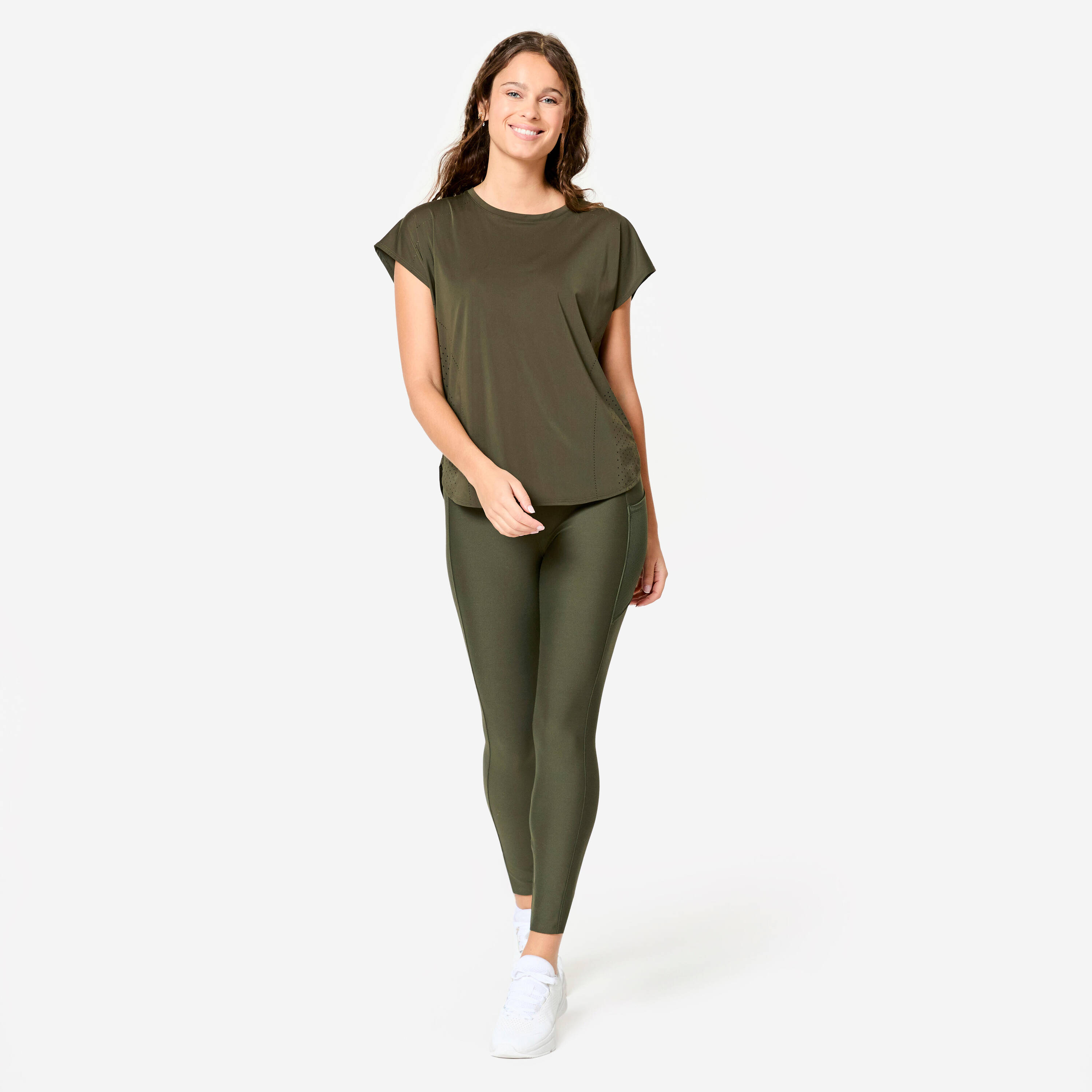Women's Fitness Leggings with Phone Pocket - Khaki Green -  3