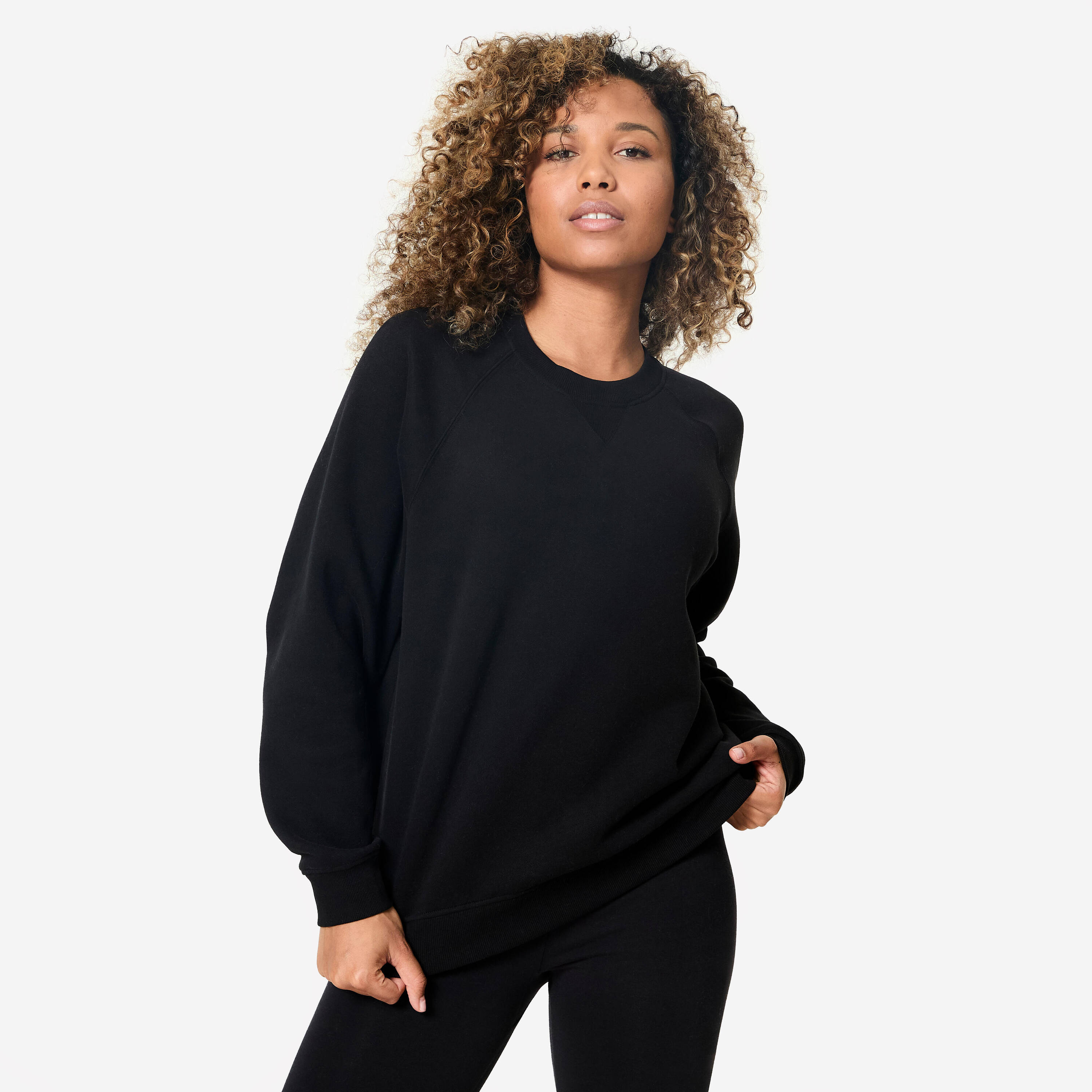 Women's Fitness Brushed Fleece Sweatshirt - Black -  1