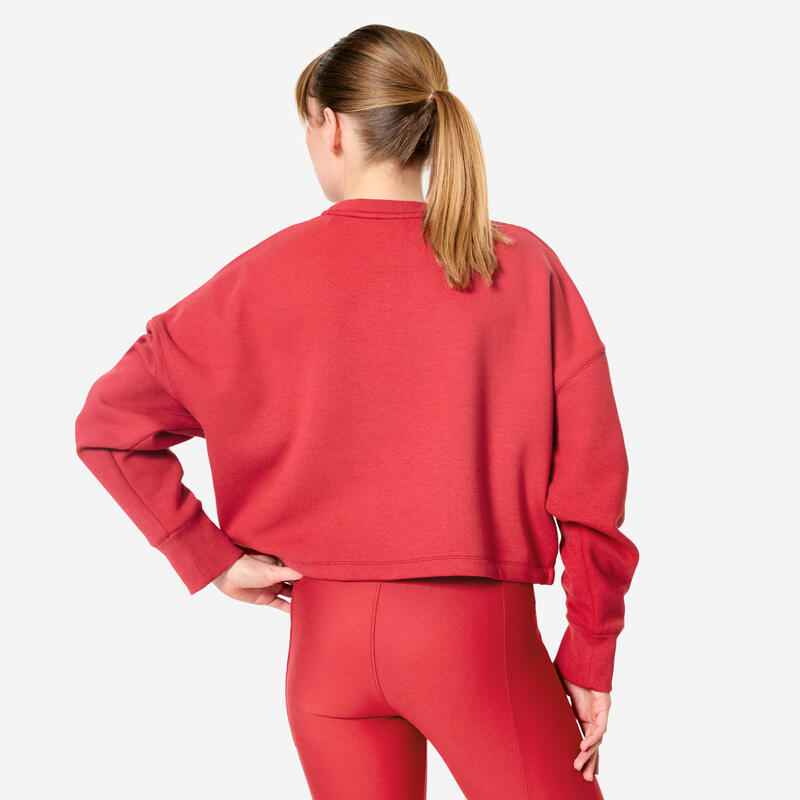 Bluză crop fitness din material confortabil și extensibil roșu intens damă