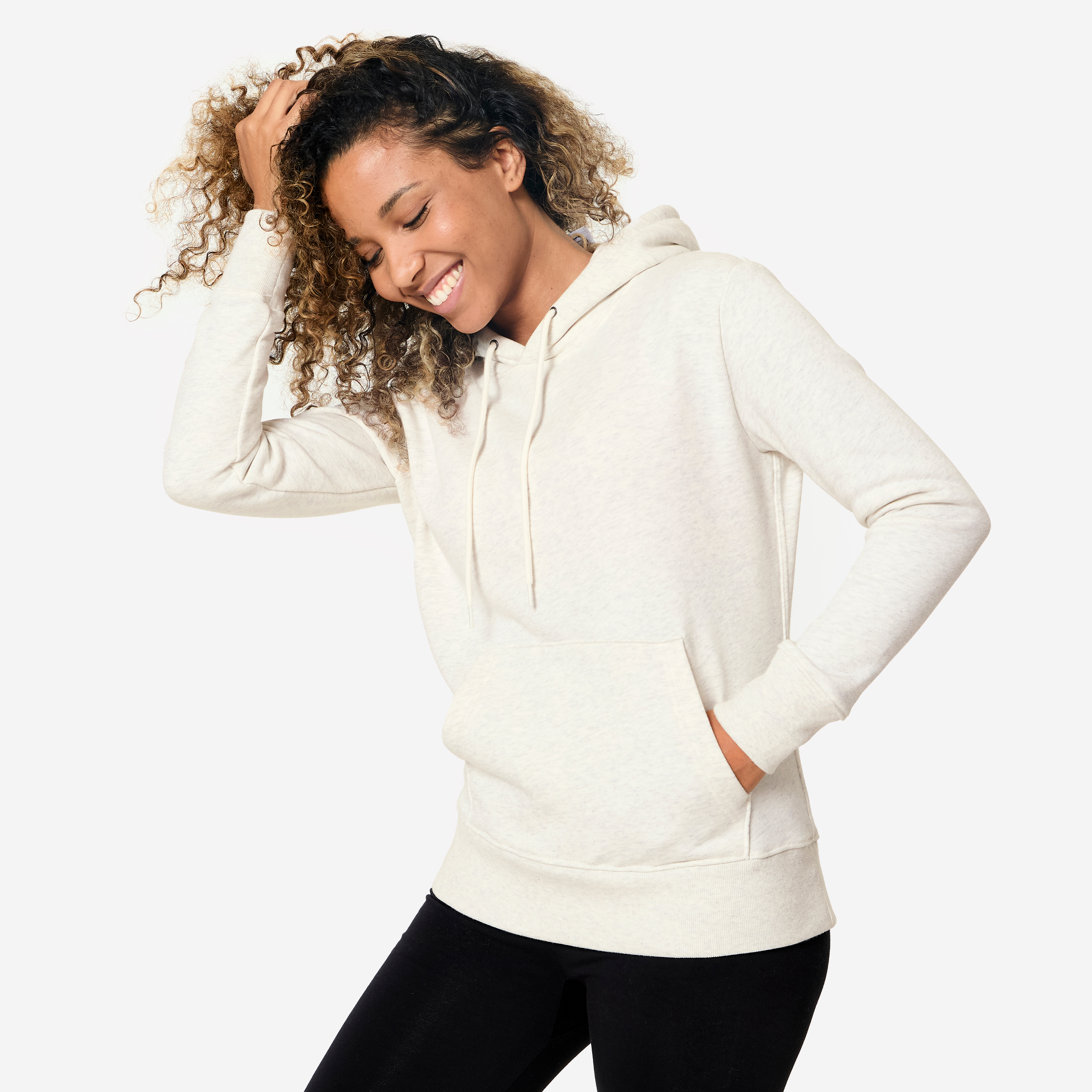 Sweat à capuche en coton fitness femme, blanc coton - Team Athlète JO 24 - Domyos- Clubs - Entreprises - Collectivités - Associations
