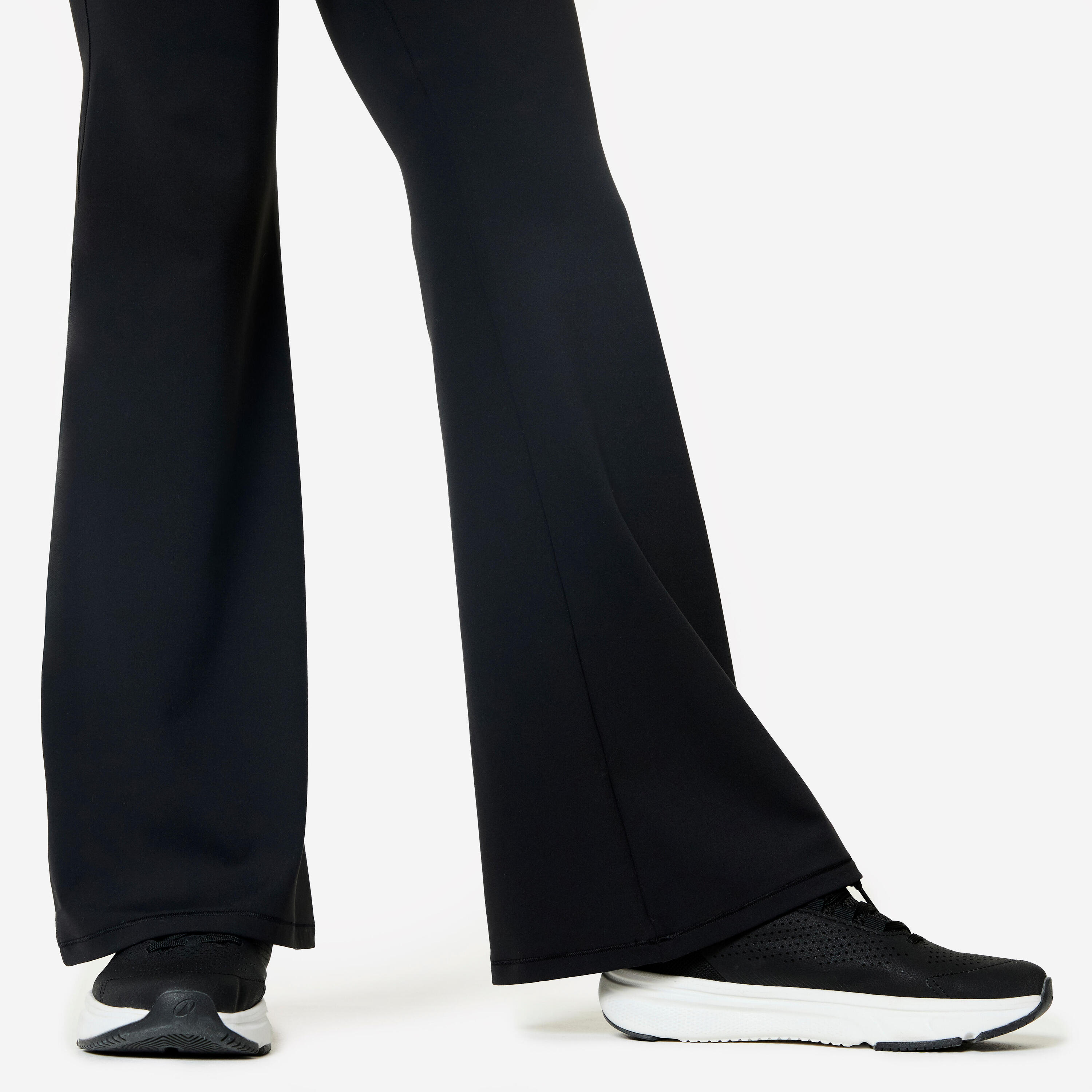 Fitness-Leggings mit Schlag und gekreuztem Bund für Damen, schwarz 5/6
