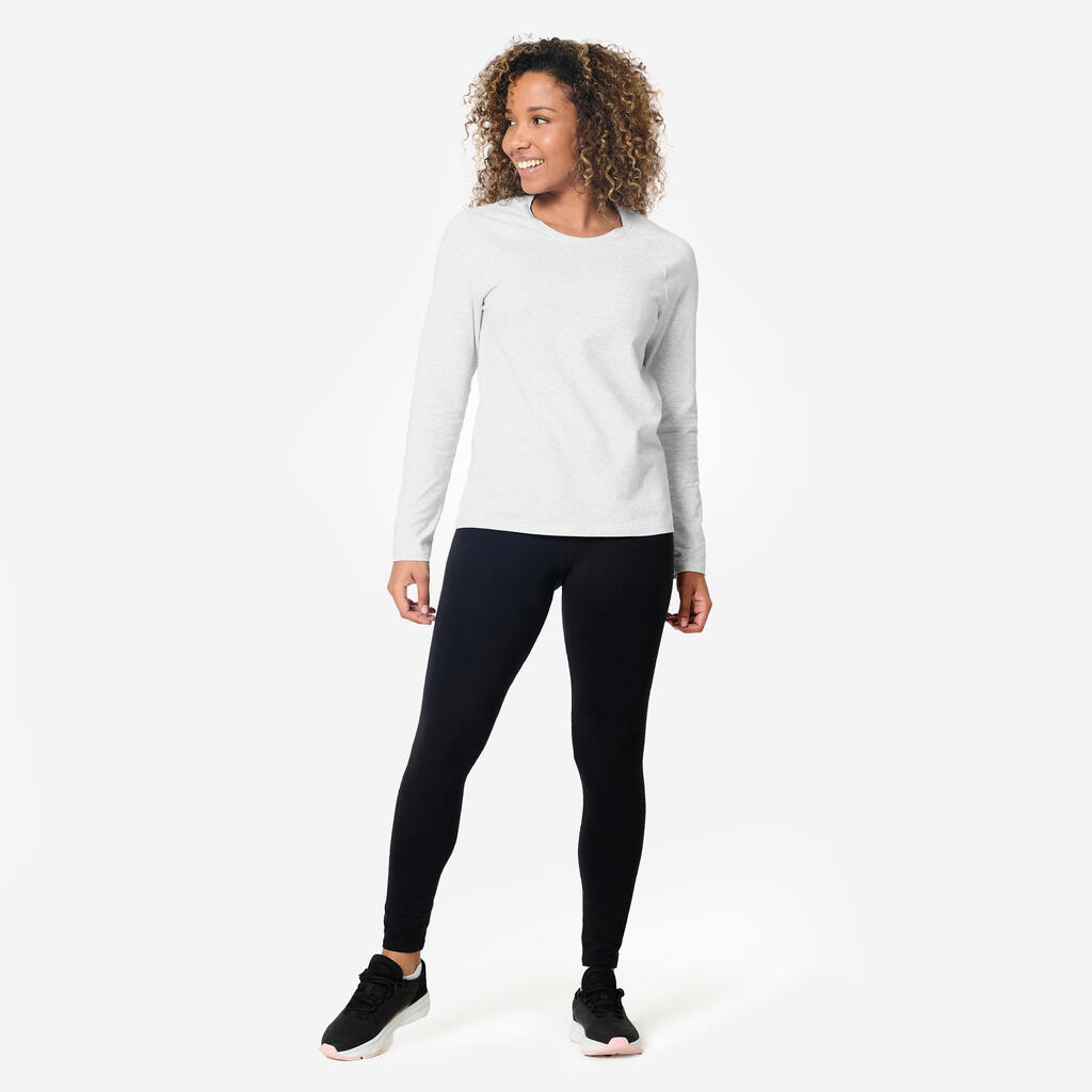 Langarmshirt Damen Baumwolle - hellgrau 