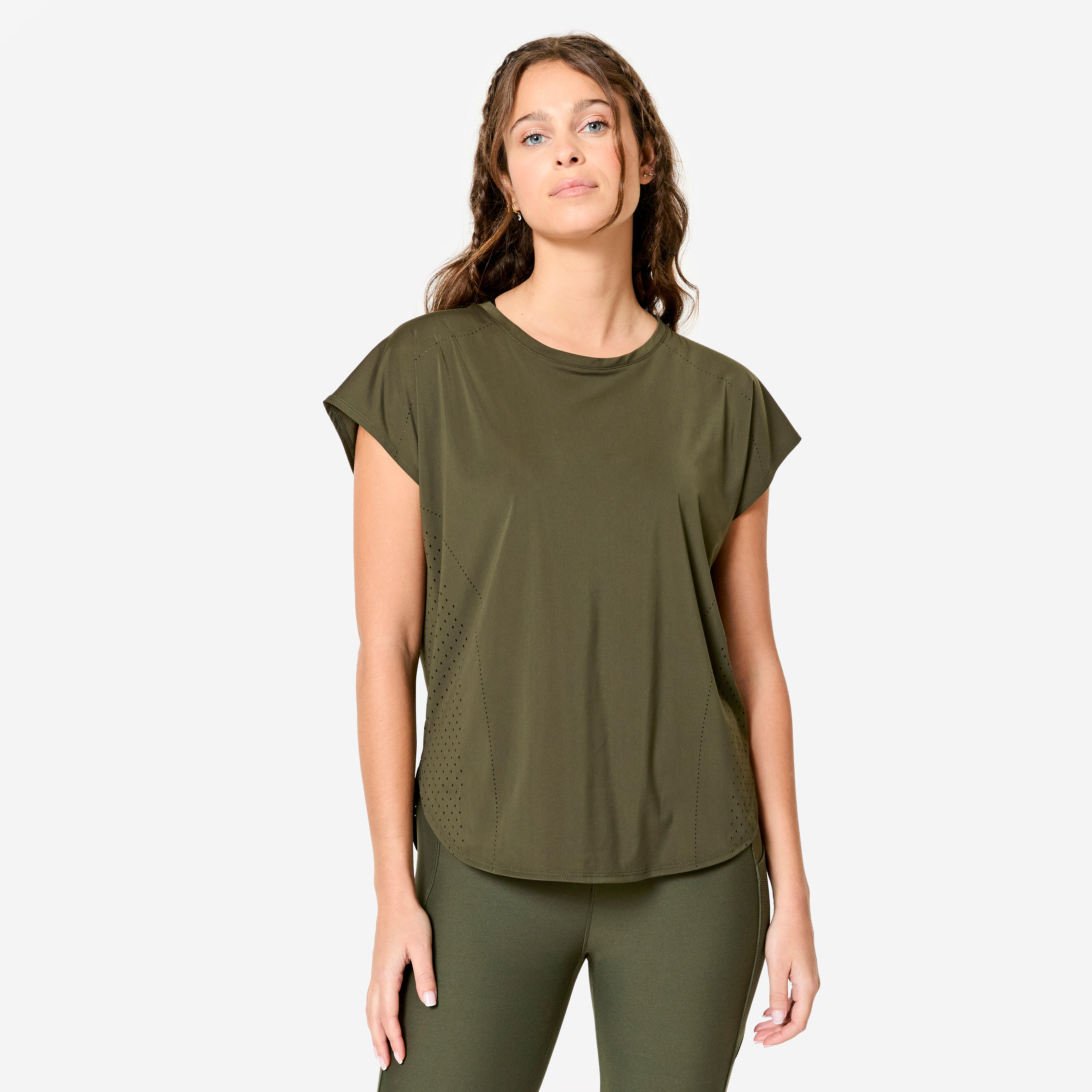 domyos Women's Breathable Loose-Fit Fitness T-Shirt - Khaki Green-picture-27