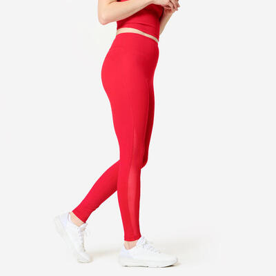 Leggings Damen hoher Taillenbund Mesheinsatz atmungsaktiv - rot